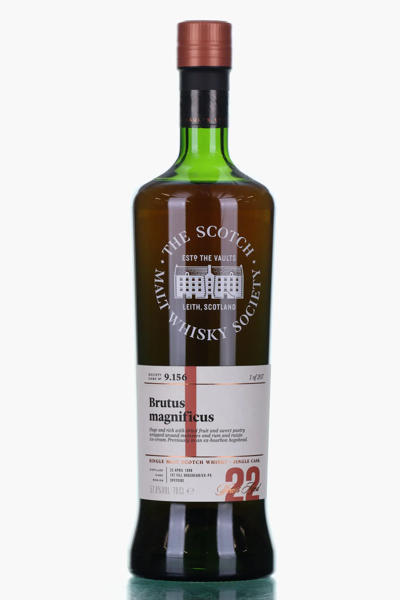 Glen Grant Brutus Magnificus 22 Year Old, PX Hogshead Cask, Cask #9.156, 1996, The Scotch Malt Whisky Society, 57.8% whisky bottle