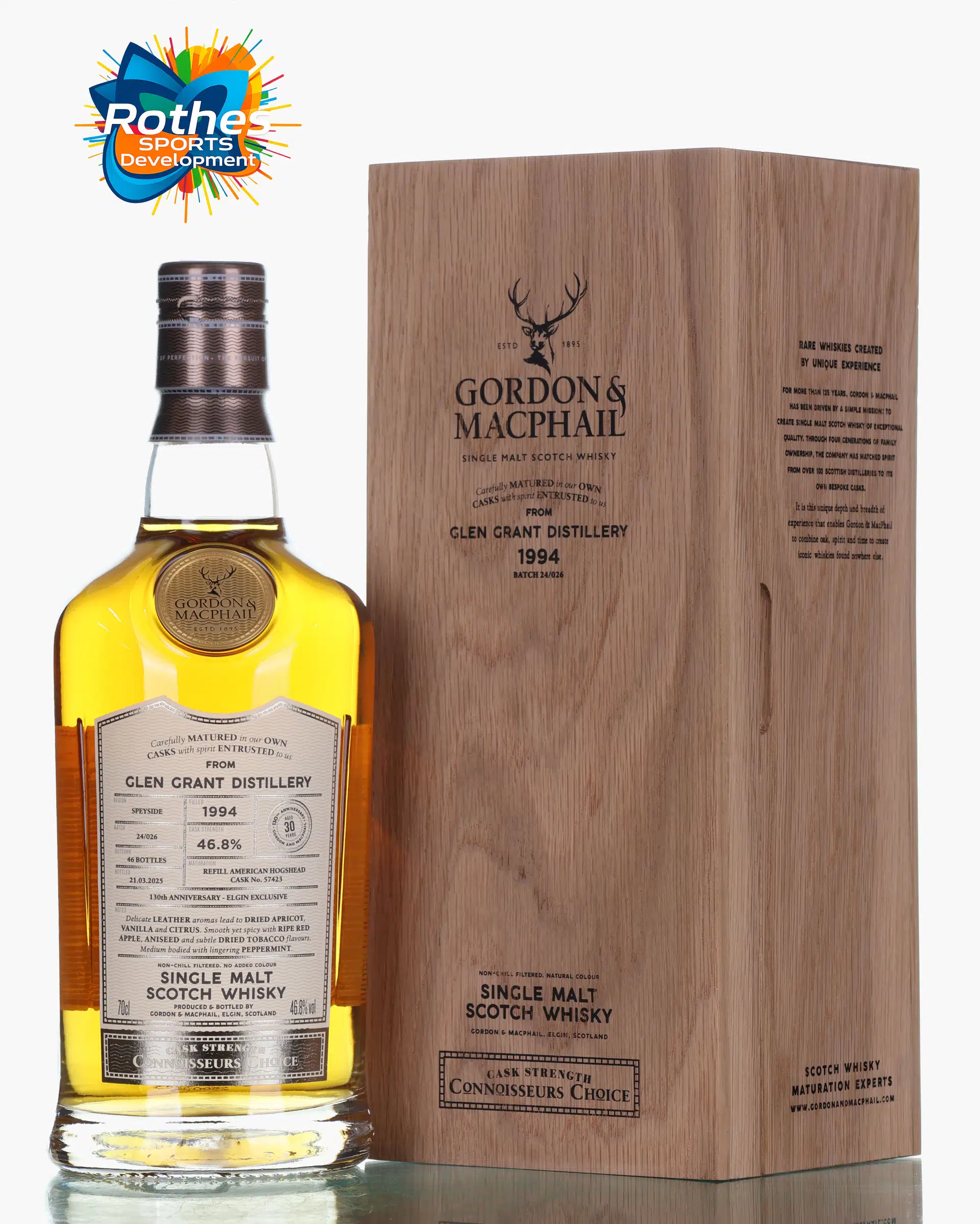 Glen Grant Connoisseurs Choice 30 Year Old, Refill American Hogshead Cask, Cask #57423, Batch No. 24/026, 1994, Gordon & MacPhail, 46.8% whisky bottle