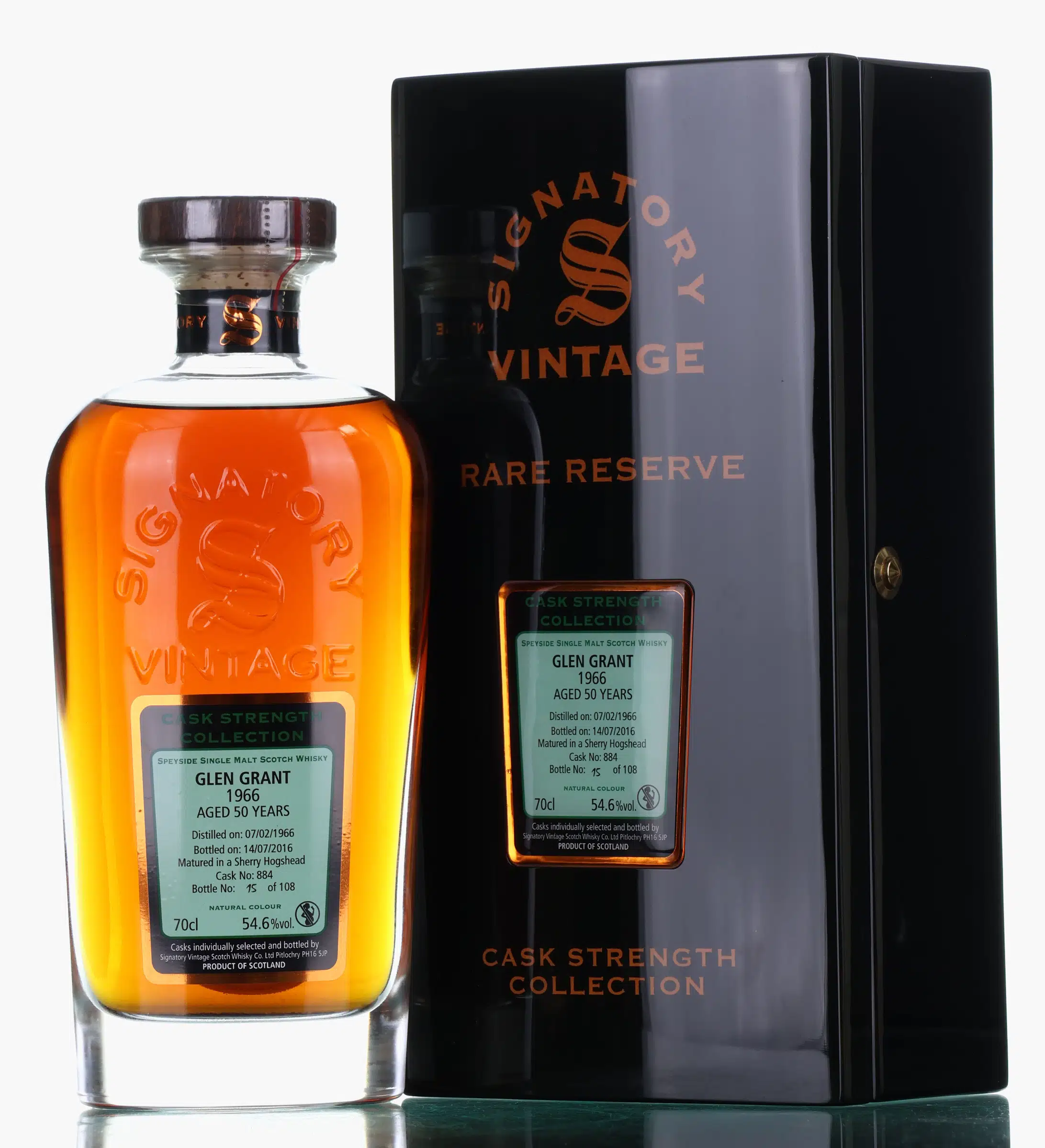 Glen Grant Rare Reserve Cask Strength Collection 50 Year Old, Sherry Hogshead Cask, Cask #884, 1966, Signatory Vintage, 54.6% whisky bottle