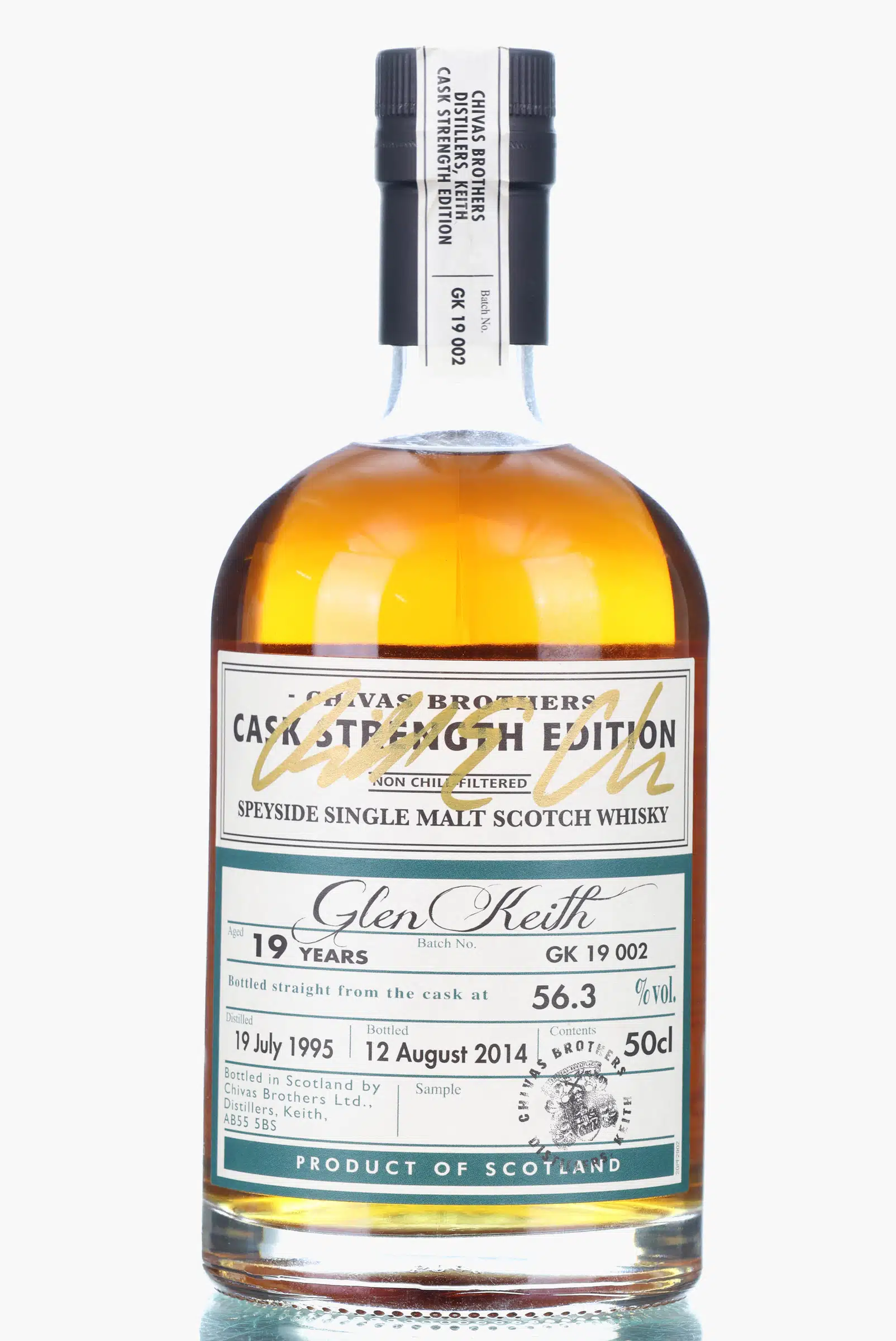 Glen Keith Chivas Brothers Cask Strength Edition 19 Year Old, Batch No. GK 19 002, 2014, 56.3% whisky bottle