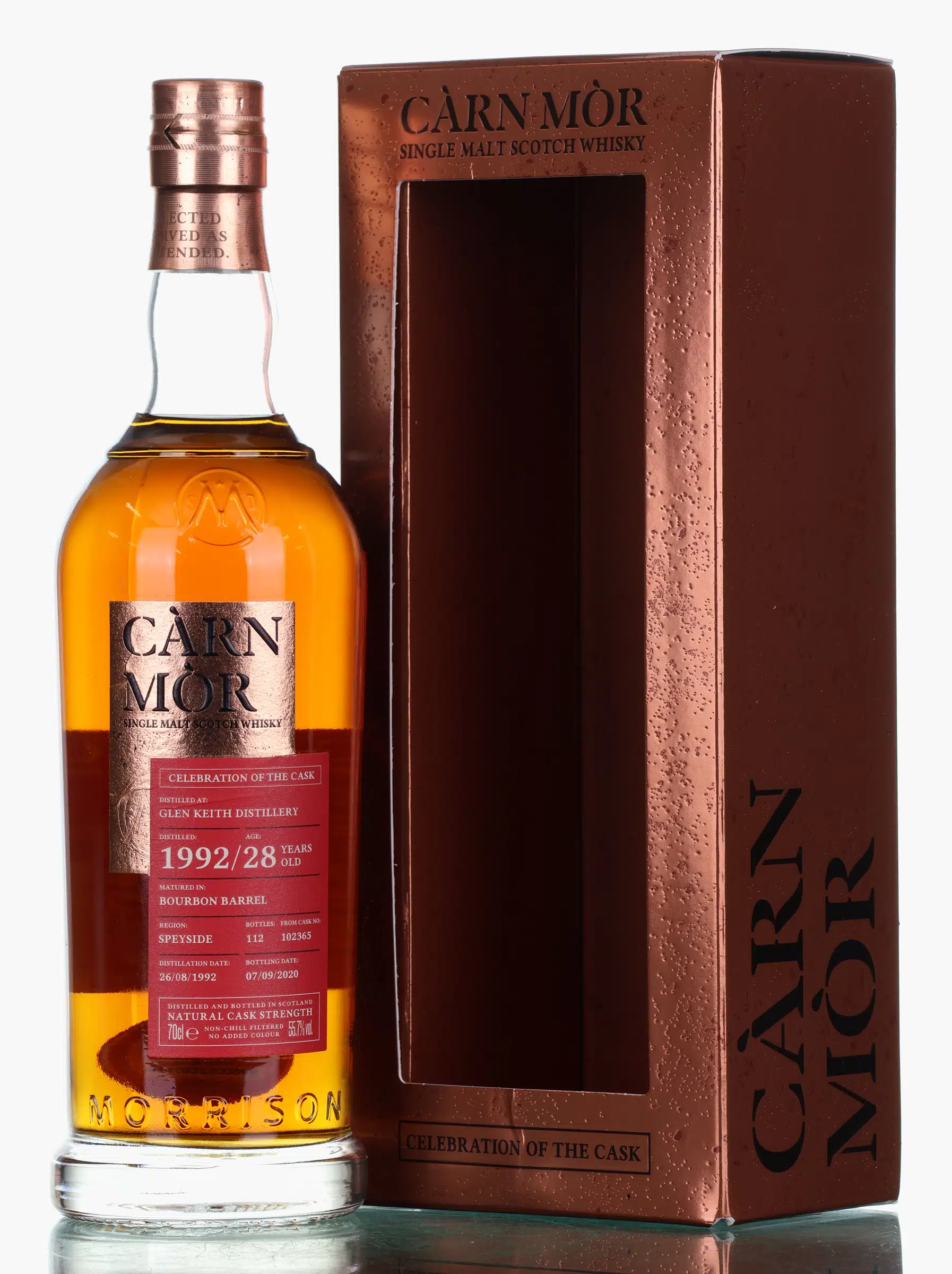 Glen Keith Celebration of the Cask 28 Year Old, Bourbon Barrel Cask, Cask #102365, 1992, Carn Mor, 55.7% whisky bottle