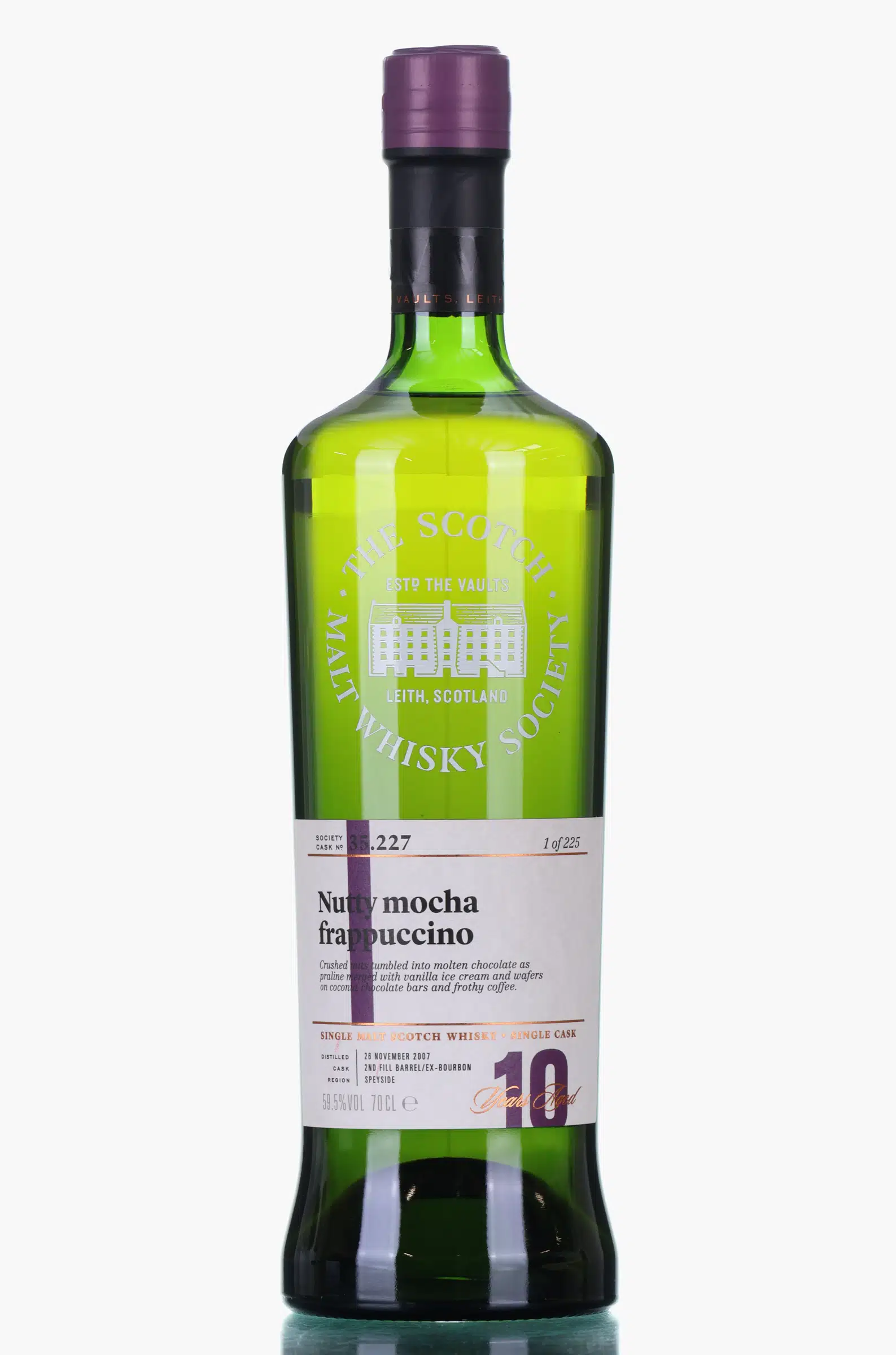 Glen Moray Nutty Mocha Frappuccino 10 Year Old, Bourbon Cask, Cask #35.227, 2007, The Scotch Malt Whisky Society, 59.5% whisky bottle