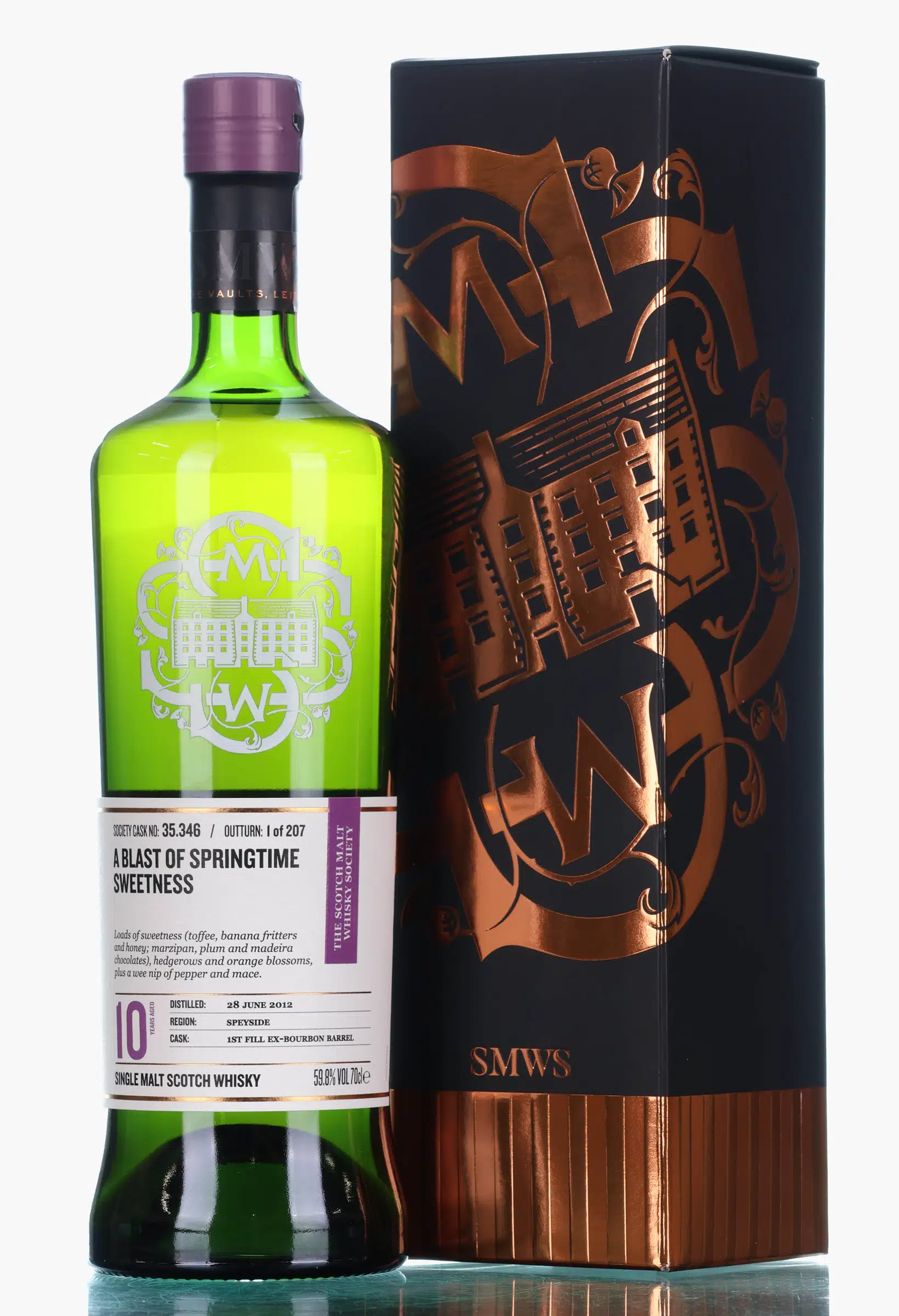 Glen Moray A Blast of Springtime Sweetness 10 Year Old, Bourbon Cask, Cask #35.346, 2012, The Scotch Malt Whisky Society, 59.8% whisky bottle