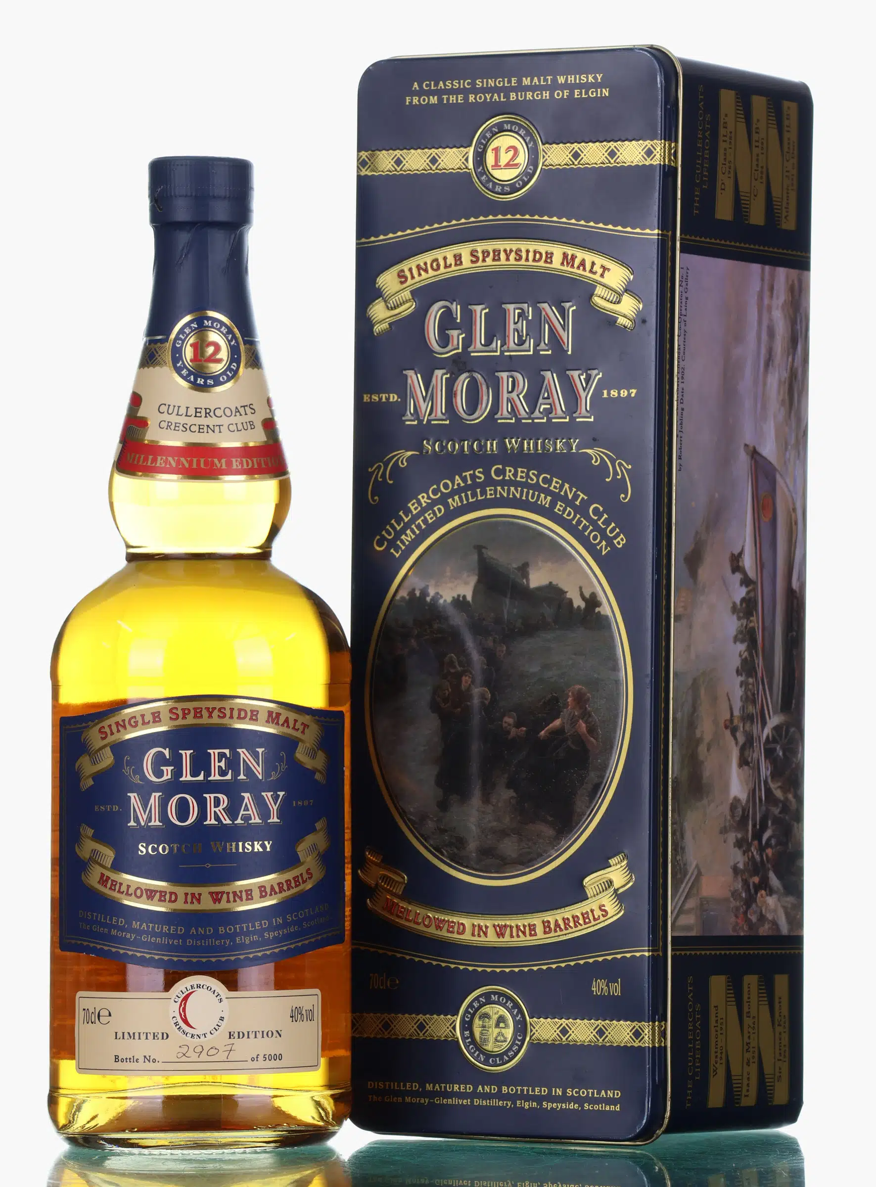 Glen Moray Cullercoats Crescent Club Millennium Edition 12 Year Old, Wine Cask, 40% whisky bottle