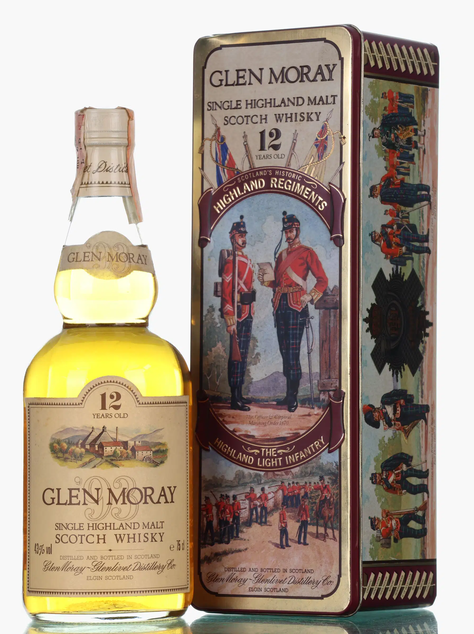 Glen Moray Highland Regiments 12 Year Old, 1993, 43% whisky bottle