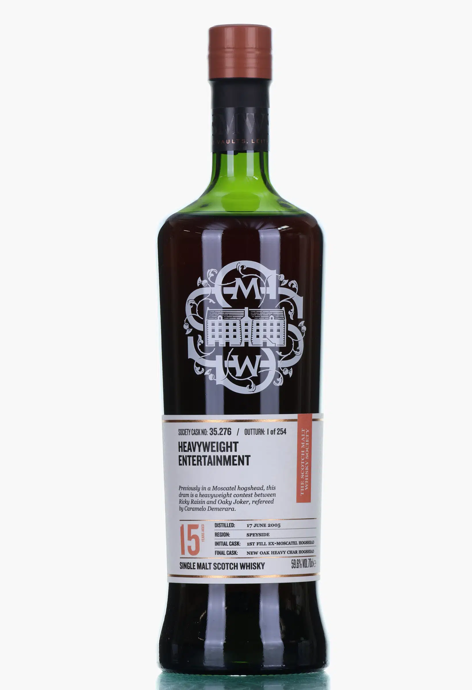 Glen Moray Heavyweight Entertainment 15 Year Old, Hogshead Cask, Cask #35.276, 2005, The Scotch Malt Whisky Society, 59.6% whisky bottle