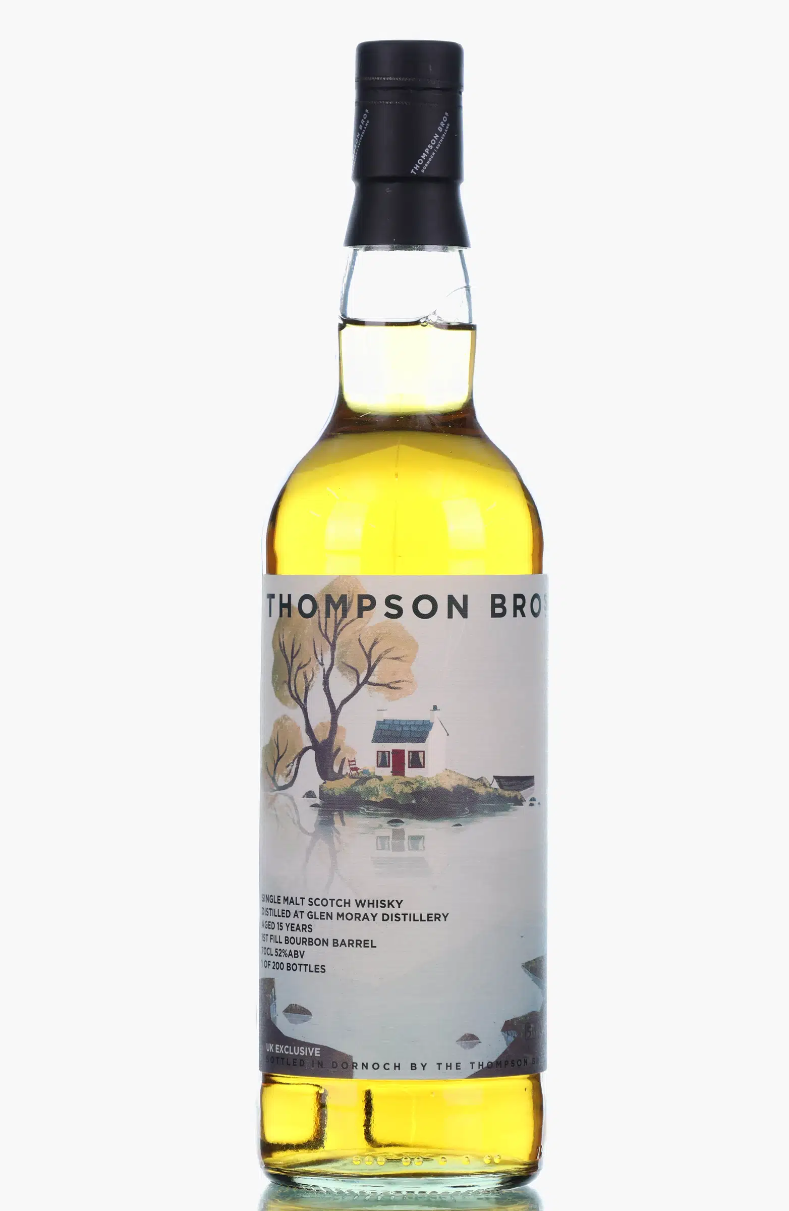 Glen Moray 15 Year Old, Bourbon Cask, 2007, Thompson Bros, 52% whisky bottle