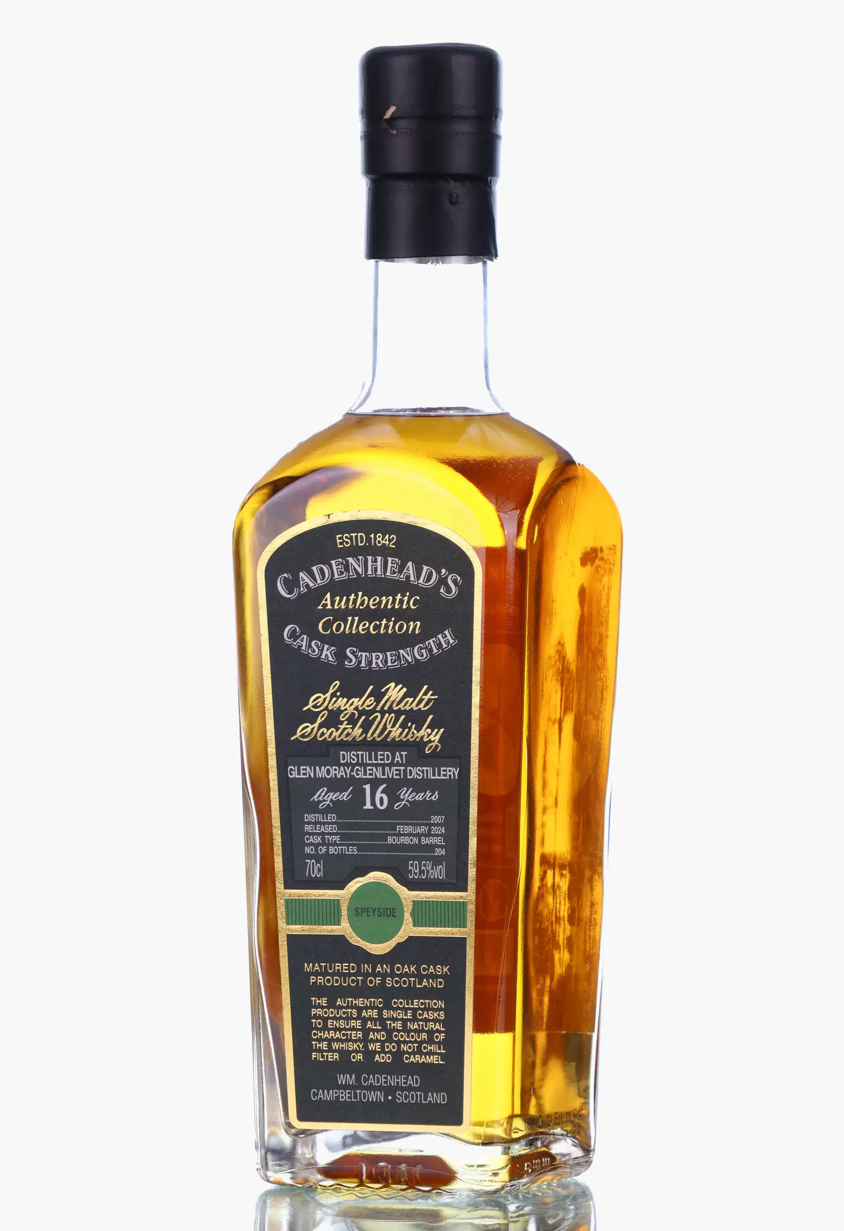 Glen Moray Authentic Collection 16 Year Old, Bourbon Cask, 2007, Cadenhead's, 59.5% whisky bottle