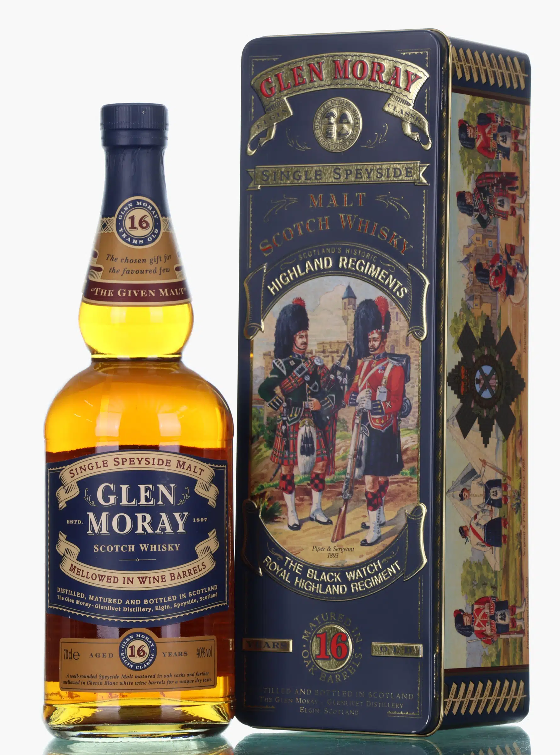 Glen Moray Highland Regiments The Black Watch 16 Year Old, Chenin Blanc White Wine & Oak Cask, 40% whisky bottle