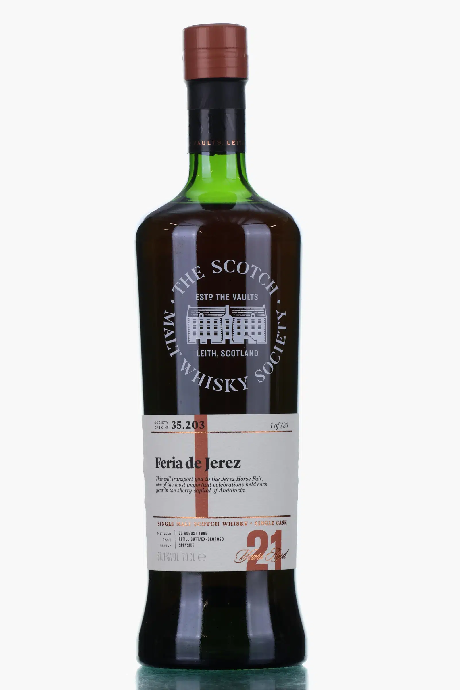 Glen Moray Feria de Jerez 21 Year Old, Oloroso Sherry Cask, Cask #35.203, 1996, The Scotch Malt Whisky Society, 60.1%
