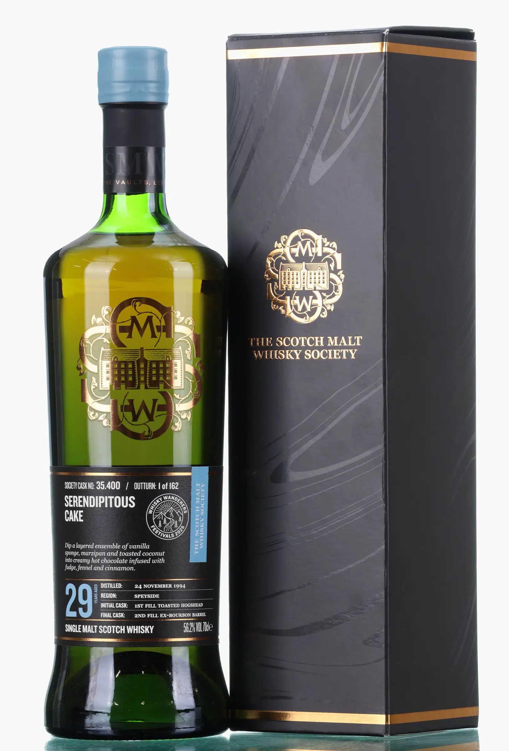 Glen Moray Serendipitous Cake 29 Year Old, Toasted Hogshead & ex-Bourbon Barrel Cask, Cask #35.400, 1994, Scotch Malt Whisky Society, 56.2% whisky bottle
