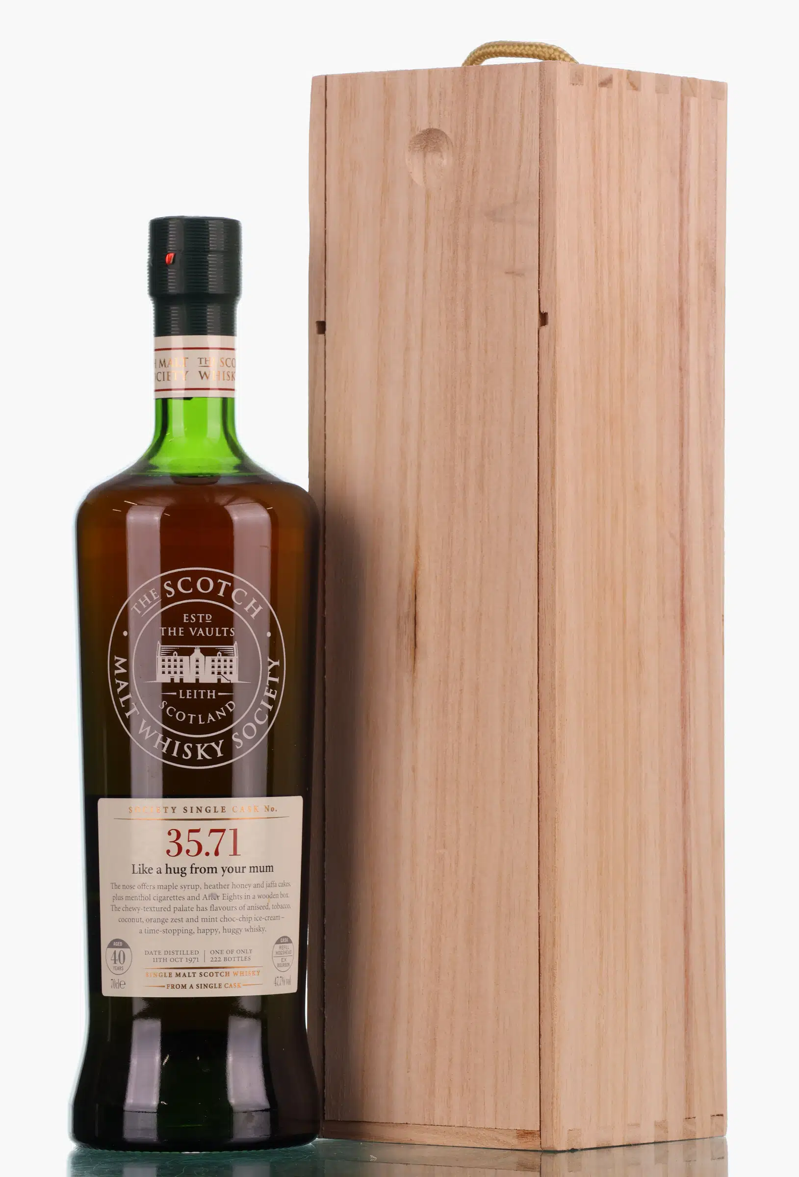 Glen Moray 'Like a hug from your mum' 40 Year Old, Bourbon Cask, Cask #71, 1971, Scotch Malt Whisky Society, 47.7% whisky bottle