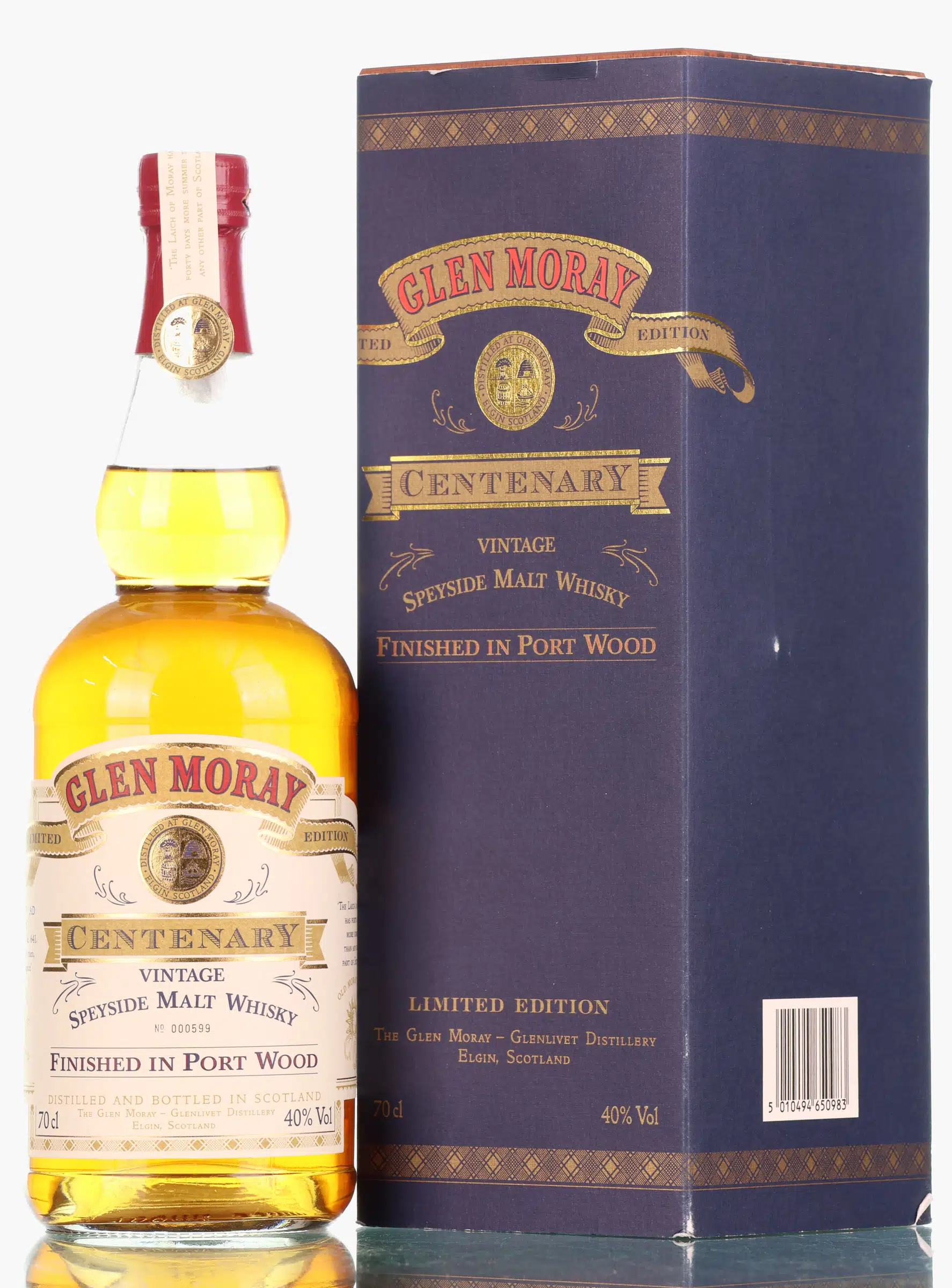 Glen Moray Centenary Vintage Port Wood Finish, Bourbon & Port Cask, 1997, 40% whisky bottle
