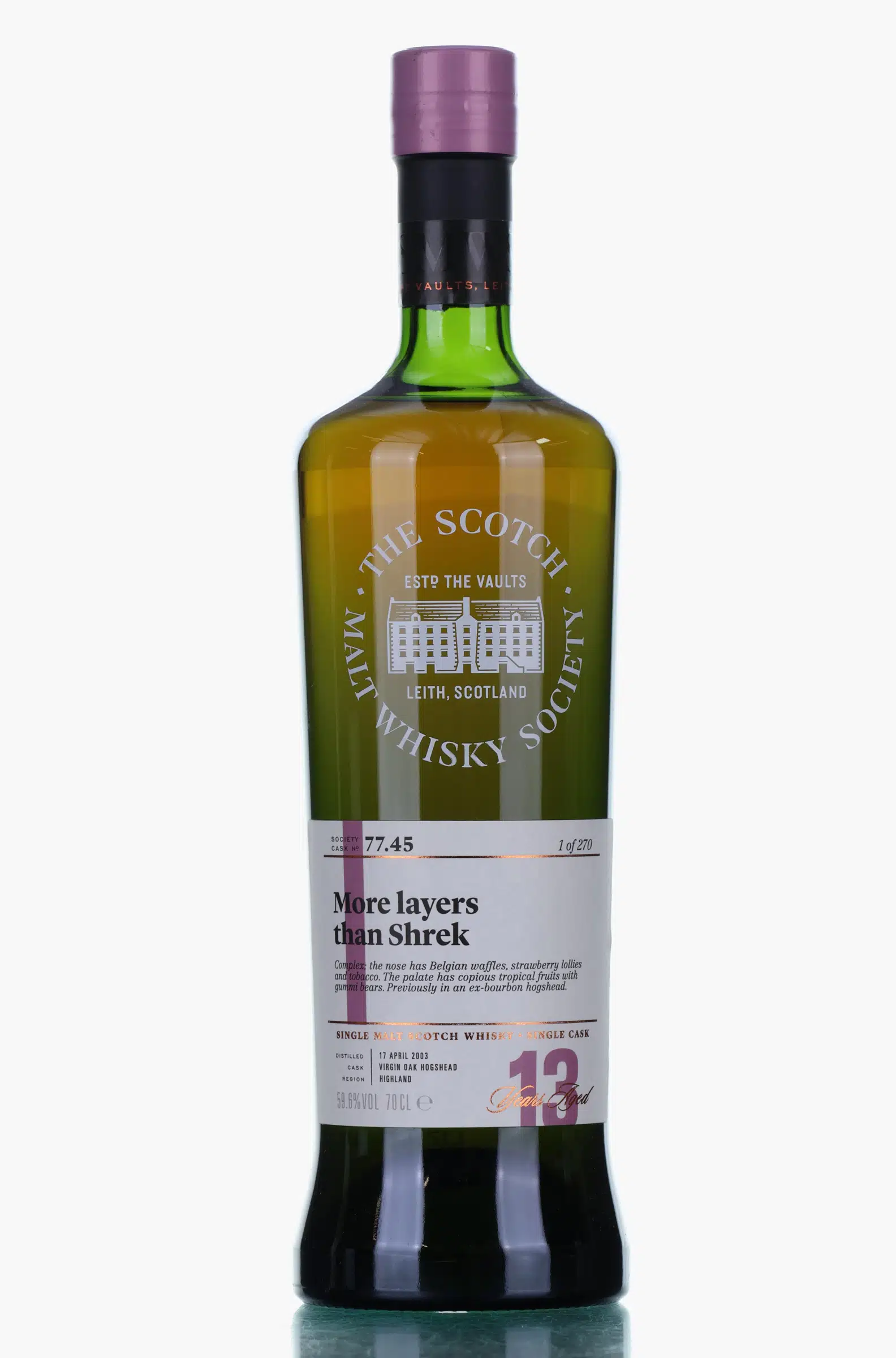 Glen Ord More Layers Than Shrek 13 Year Old, Virgin Oak Cask, Cask #77.45, 2003, The Scotch Malt Whisky Society, 59.6% whisky bottle