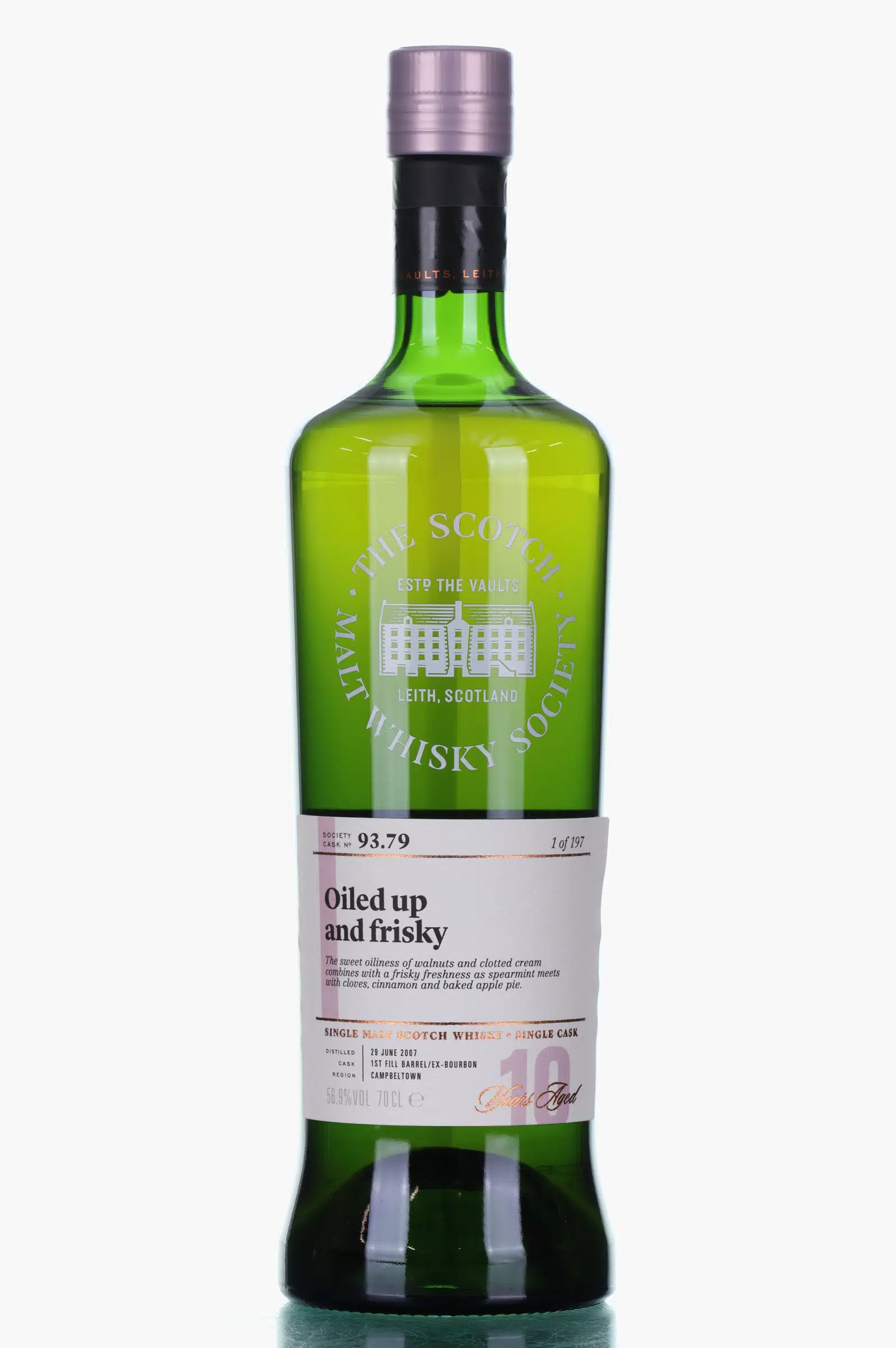 Glen Scotia Oiled Up & Frisky 10 Year Old, Bourbon Cask, Cask #79, 93.79, 2007, The Scotch Malt Whisky Society, 56.9% whisky bottle