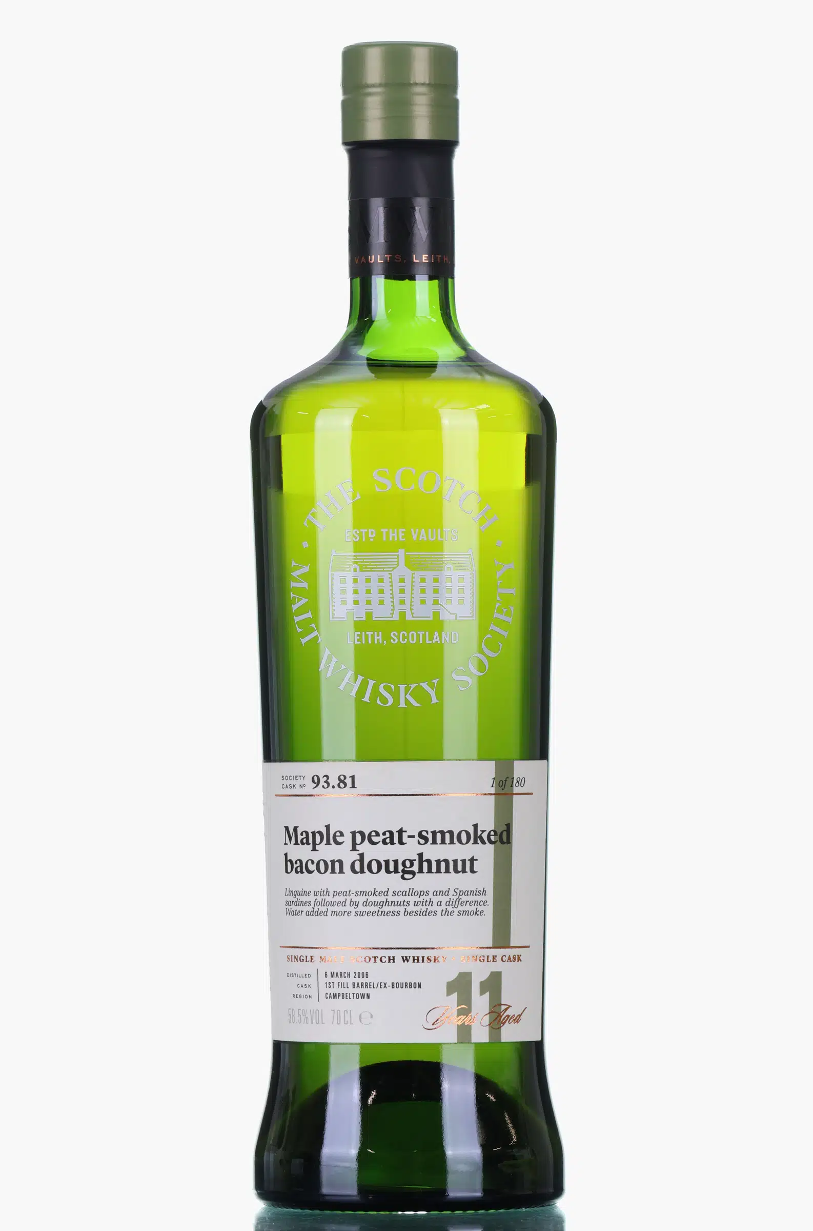Glen Scotia Maple Peat-Smoked Bacon Doughnut 11 Year Old, Bourbon Cask, Cask #93.81, 2006, The Scotch Malt Whisky Society, 58.5% whisky bottle