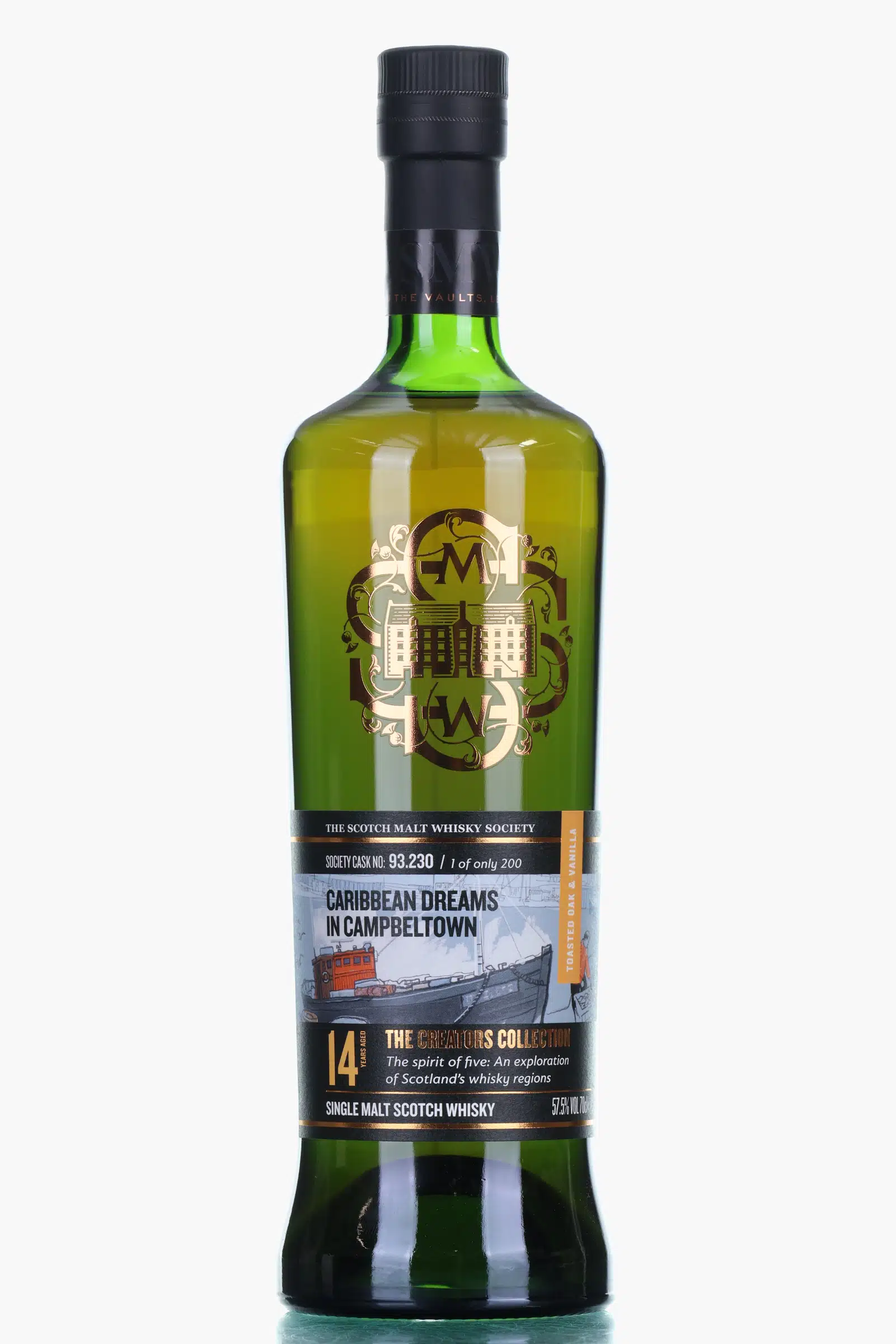 Glen Scotia Caribbean Dreams in Campbeltown 14 Year Old, Bourbon Cask, Cask #93.230, 2011, The Scotch Malt Whisky Society, 57.5% whisky bottle