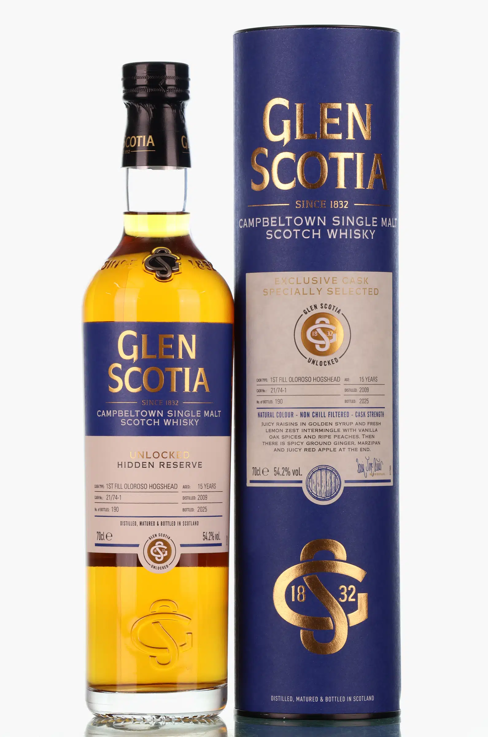 Glen Scotia Unlocked 'Hidden Reserve' 15 Year Old, Oloroso Hogshead Cask, Cask #21/74-1, 2025, 54.2% whisky bottle