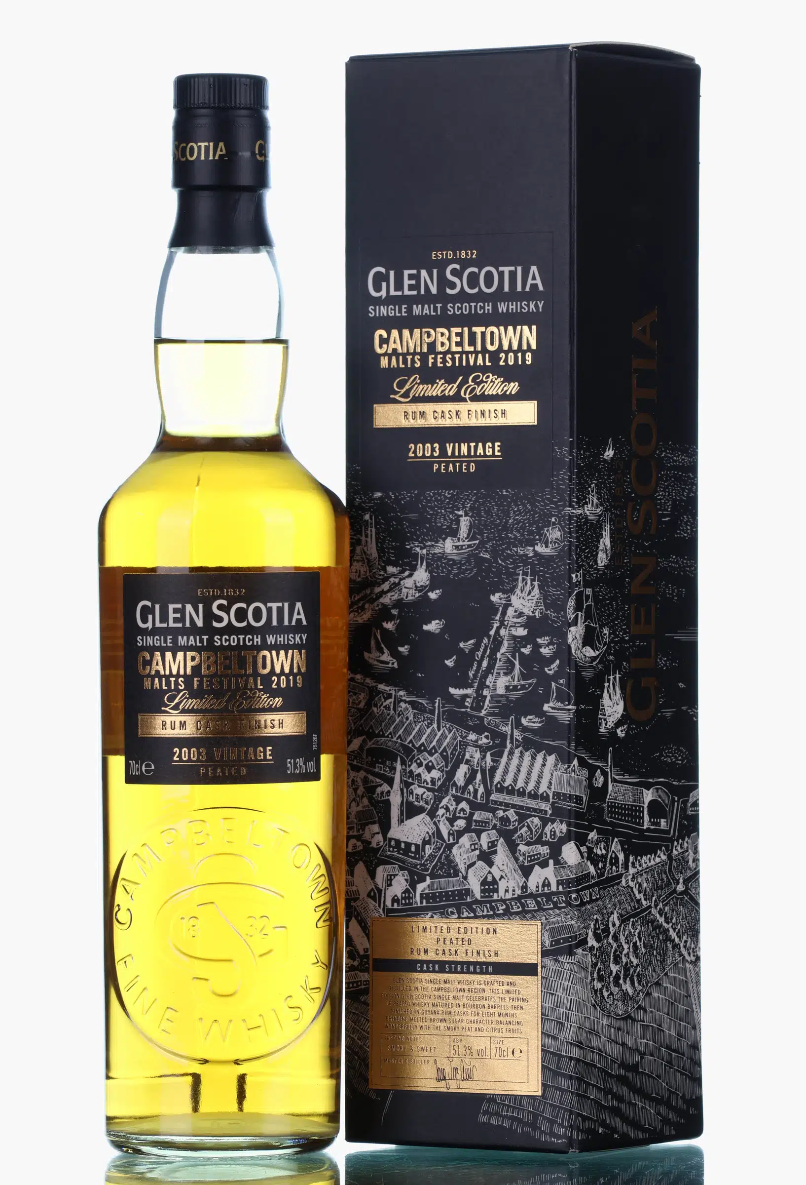 Glen Scotia Campbeltown Malts Festival 2019 15 Year Old, Bourbon & Rum Cask, 2019, 51.3% whisky bottle