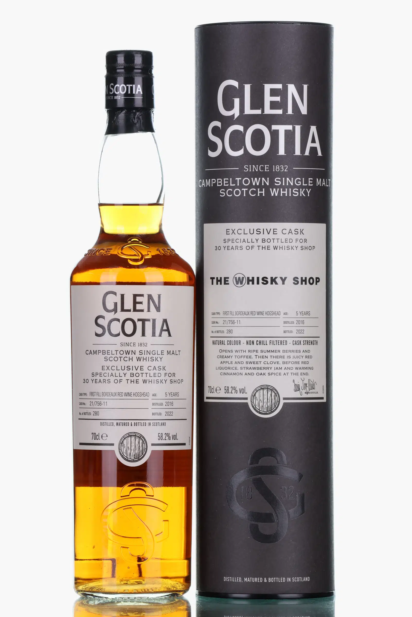 Glen Scotia Exclusive Cask #5 Year Old, Wine Cask, Cask #21/756-11, 2016, 58.2% whisky bottle