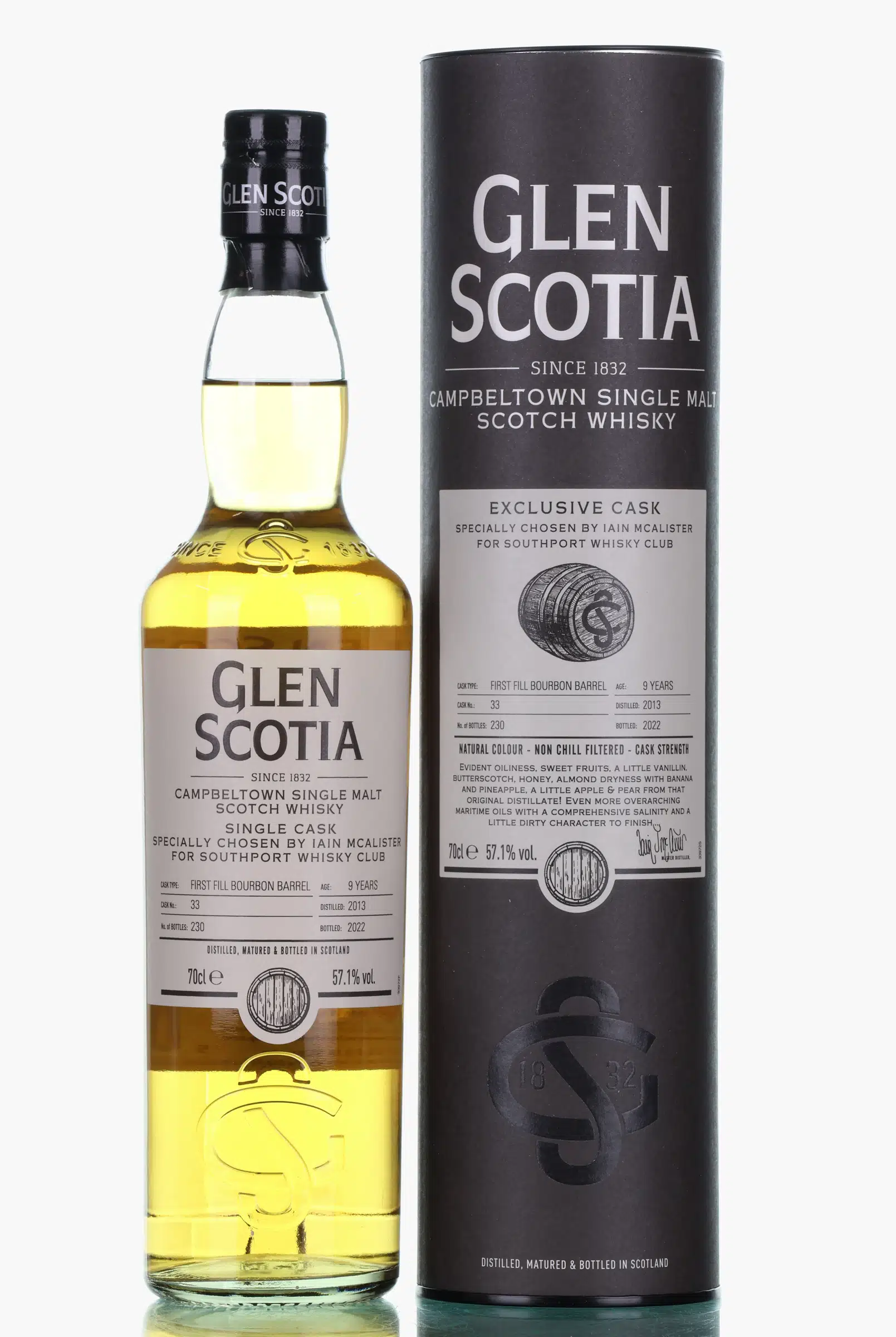 Glen Scotia 9 Year Old, Bourbon Cask, Cask #33, 2022, 57.1% whisky bottle