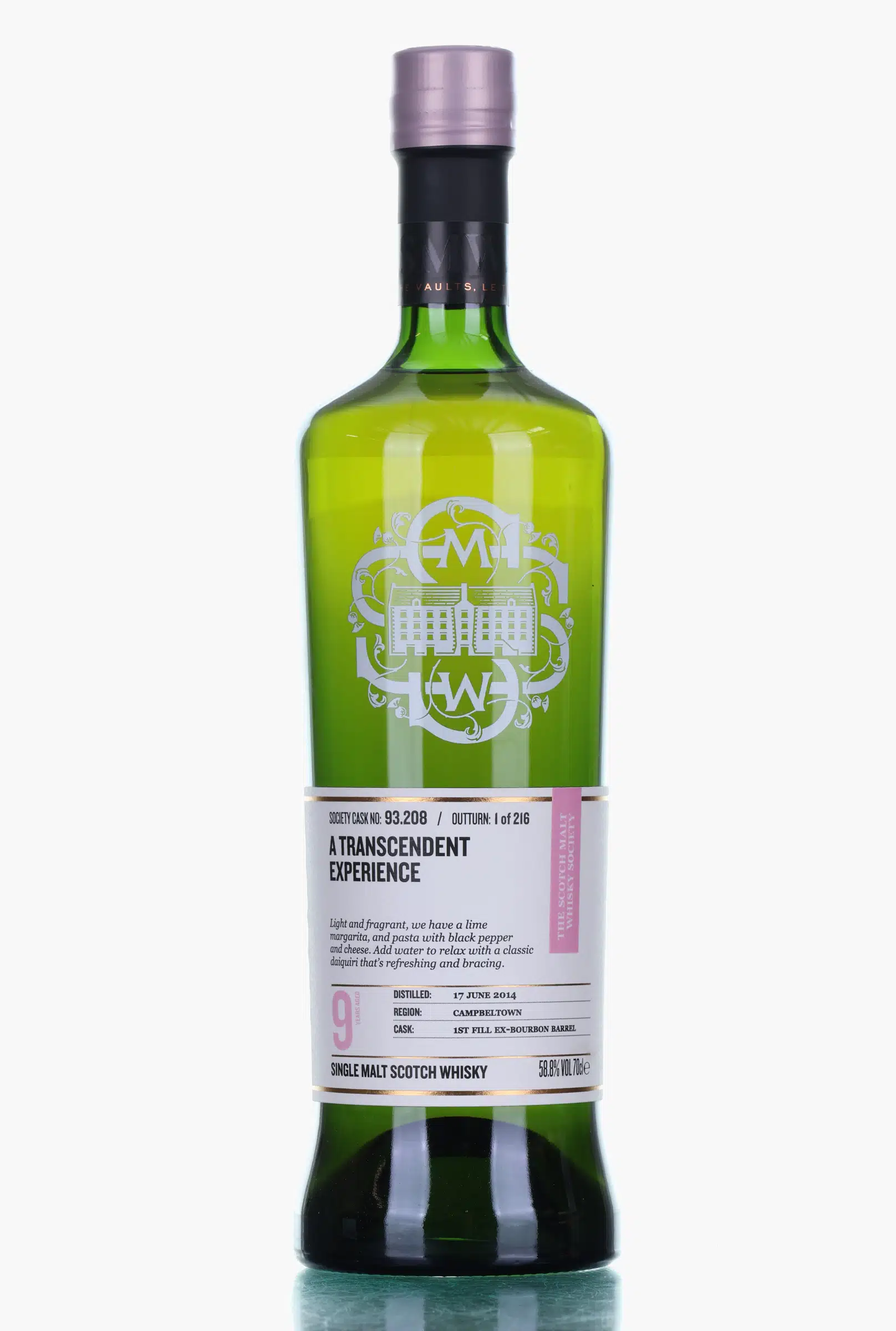 Glen Scotia A Transcendent Experience 9 Year Old, Bourbon Cask, Cask #93.208, 2014, Scotch Malt Whisky Society, 58.8% whisky bottle