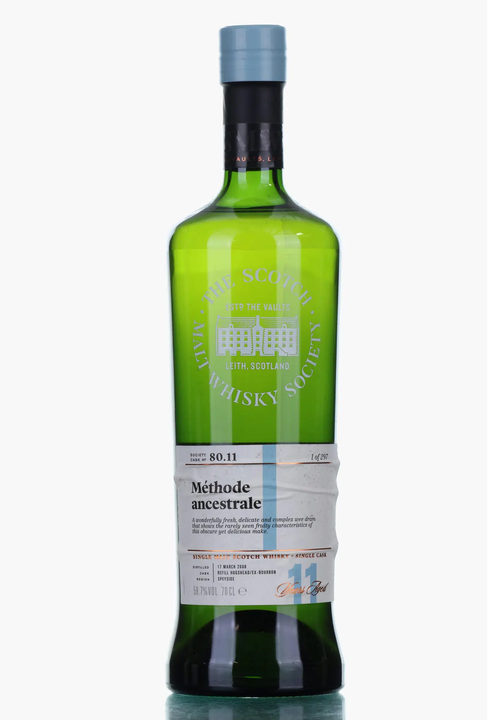 Glen Spey Méthode ancestrale 11 Year Old, Bourbon Cask, Cask #80.11, 2008, Scotch Malt Whisky Society, 58.7% whisky bottle