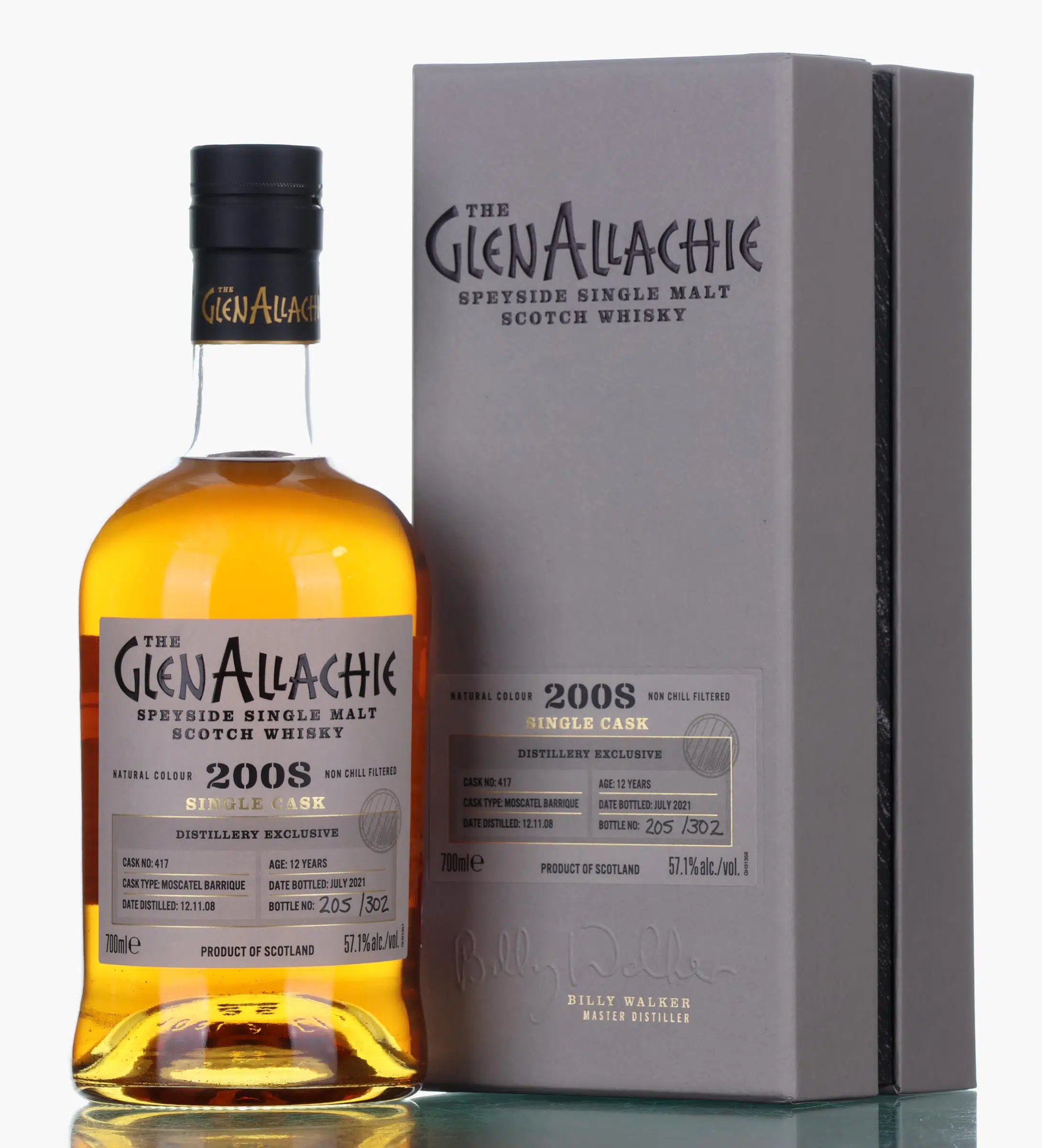 Glenallachie Single Cask #12 Year Old, Moscatel Barrique Cask, Cask #417, 2008, 57.1% whisky bottle