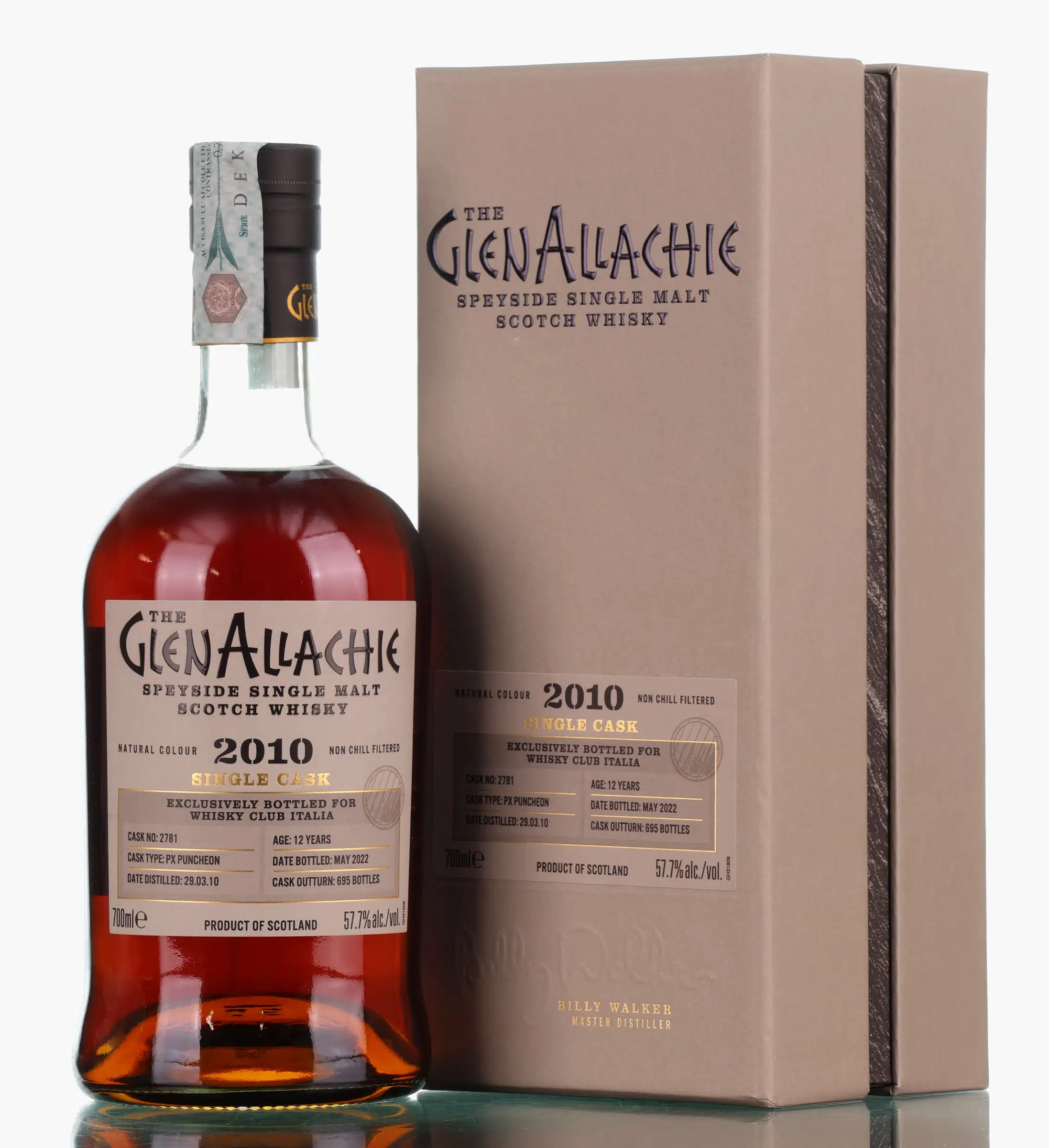 Glenallachie Whisky Club Italia Single Cask 12 Year Old, Sherry Cask, Cask #2781, 2010, Whisky Club Italia, 57.7% whisky bottle