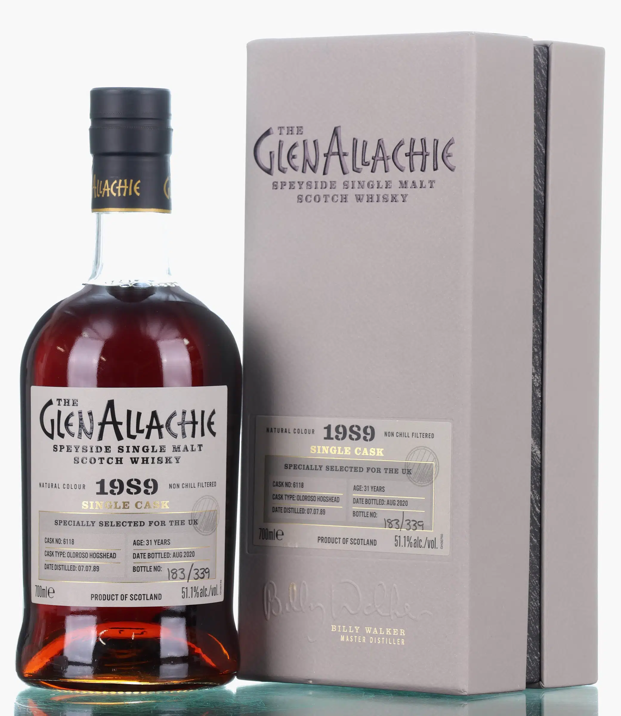 GlenAllachie Single Cask Edition 31 Year Old, Oloroso Sherry Cask, Cask #6118, Batch No. 3, 2020, 51.1% whisky bottle