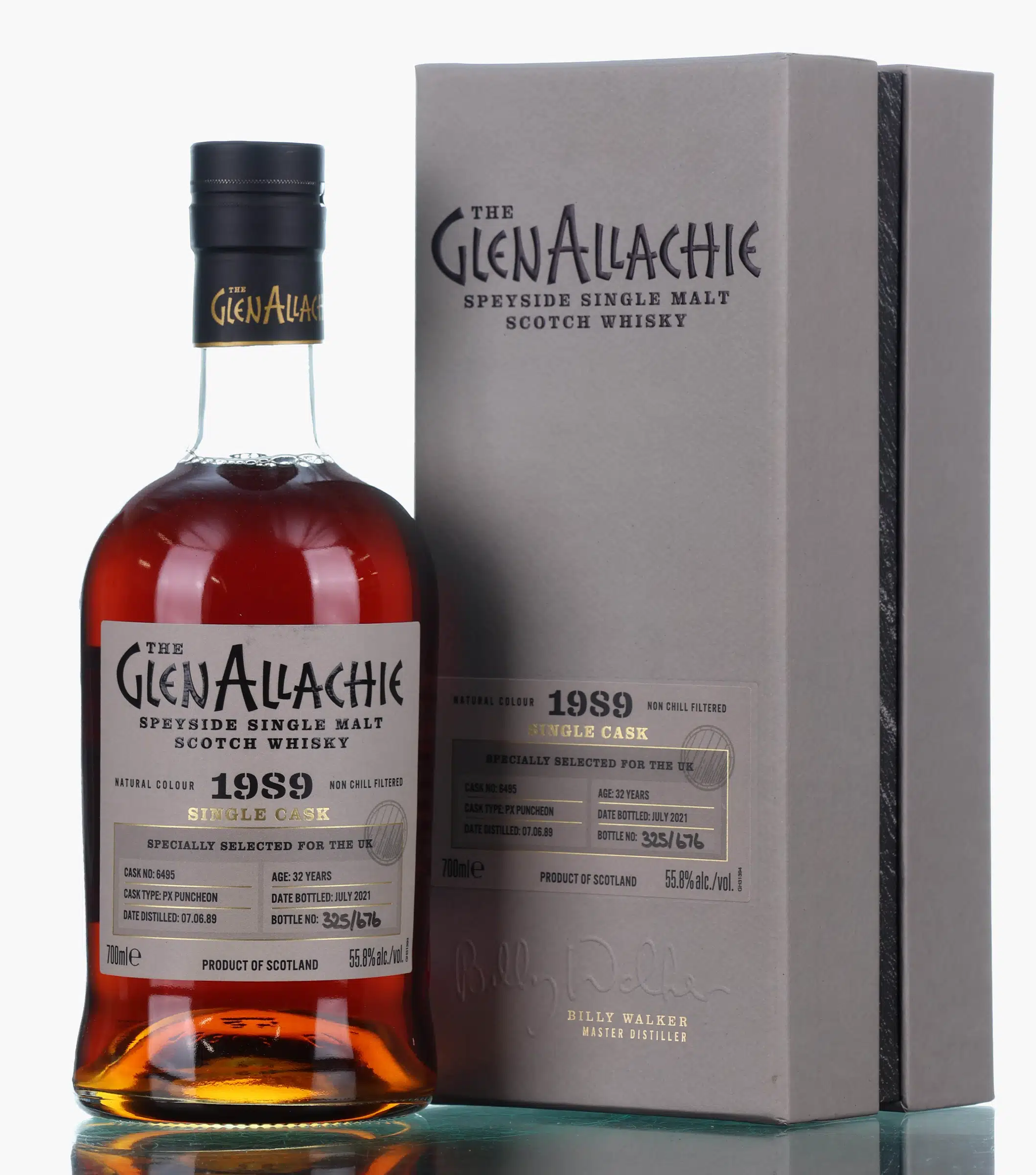 GlenAllachie Single Cask 32 Year Old, Pedro Ximénez Sherry Cask, Cask #6495, 2021, 55.8% whisky bottle