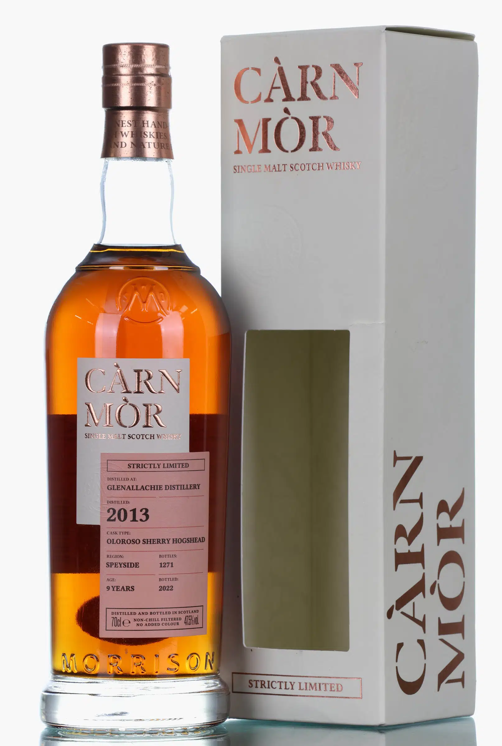 Glenallachie Strictly Limited 9 Year Old, Oloroso Sherry Hogshead Cask, 2013, Carn Mor, 47.5% whisky bottle