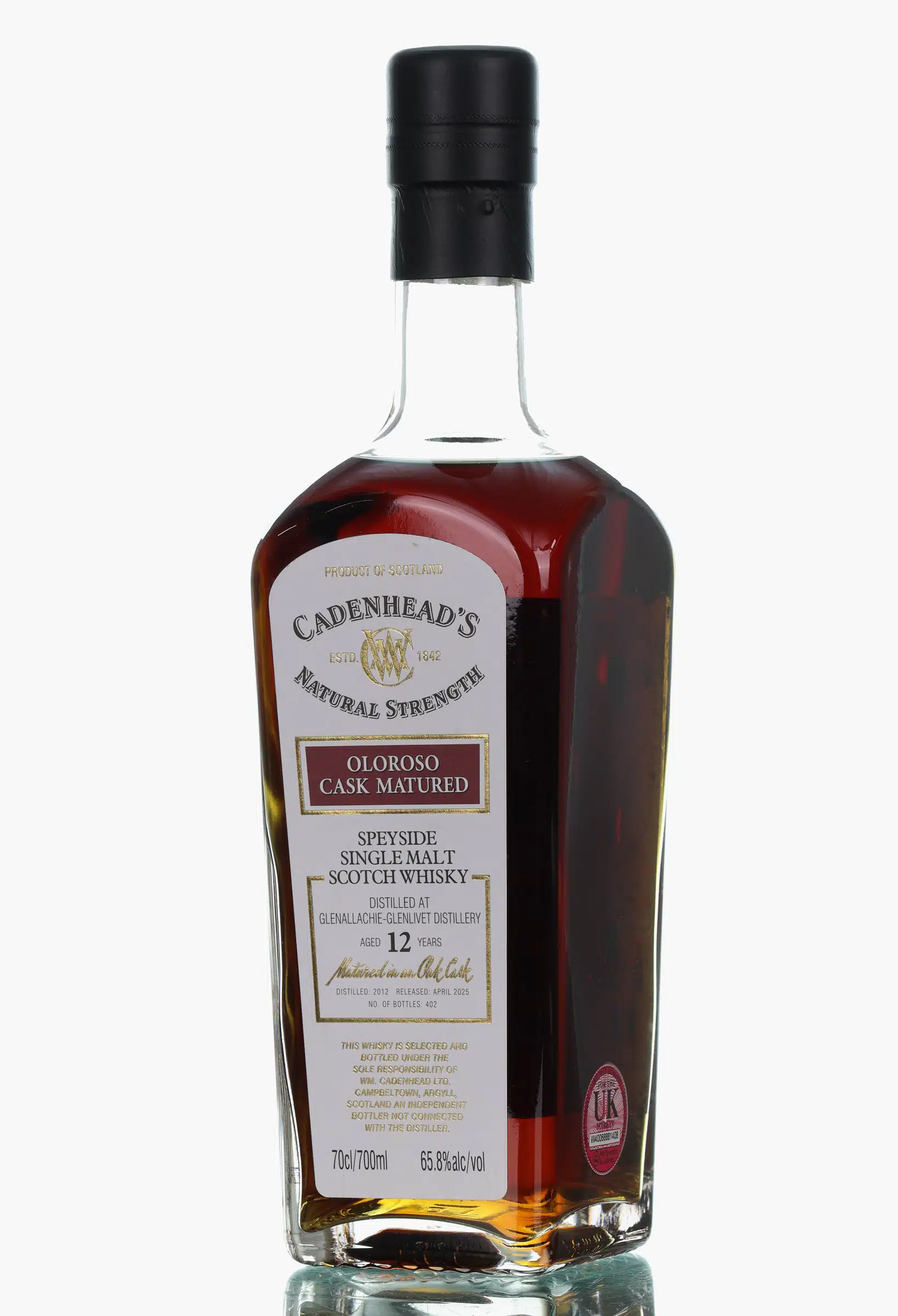 Glenallachie Natural Strength 12 Year Old, Oloroso Sherry Cask, 2012, Cadenhead's, 65.8% whisky bottle