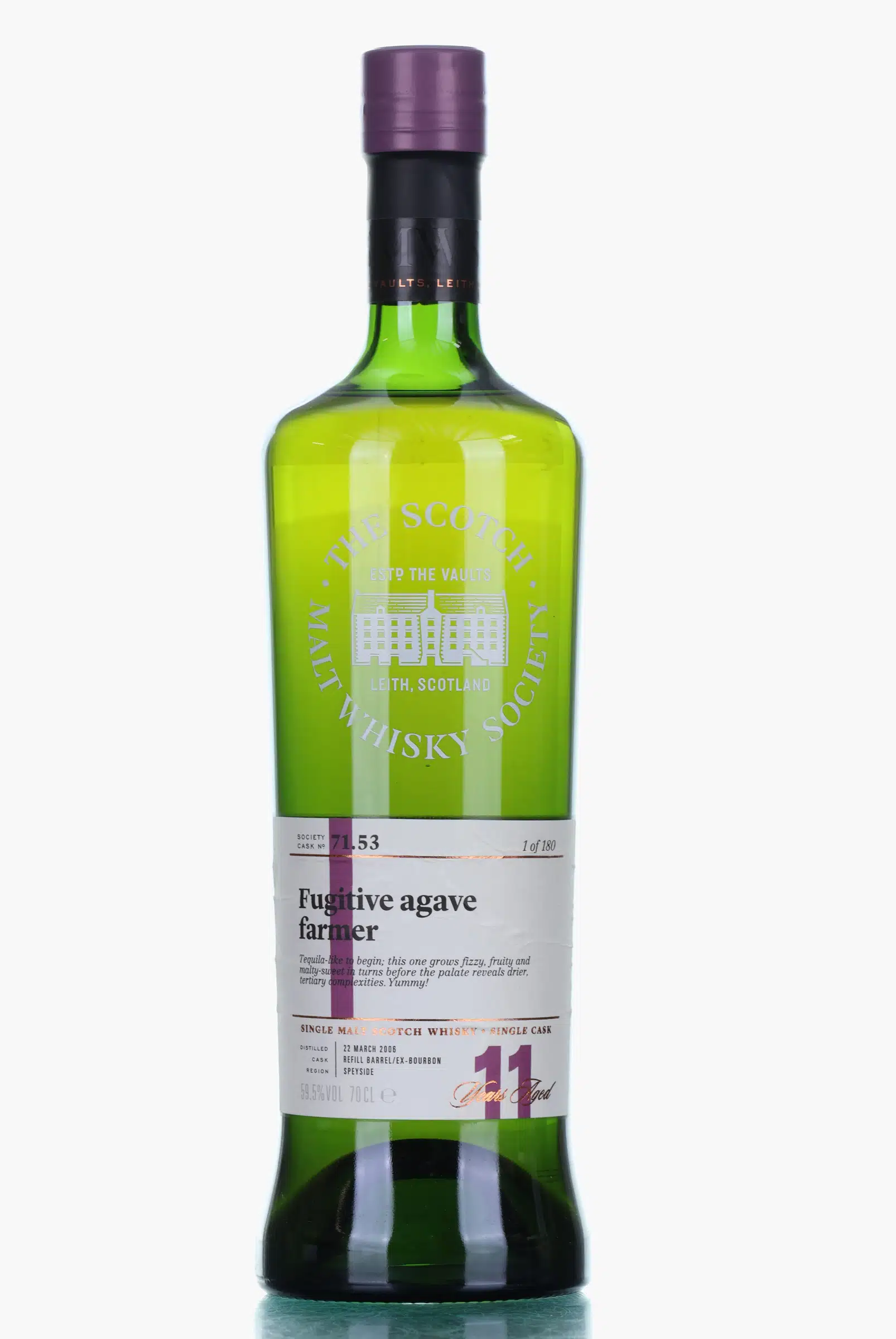 Glenburgie Fugitive Agave Farmer 11 Year Old, Refill Ex-Bourbon Cask, Cask #71.53, 2006, The Scotch Malt Whisky Society, 59.5% whisky bottle
