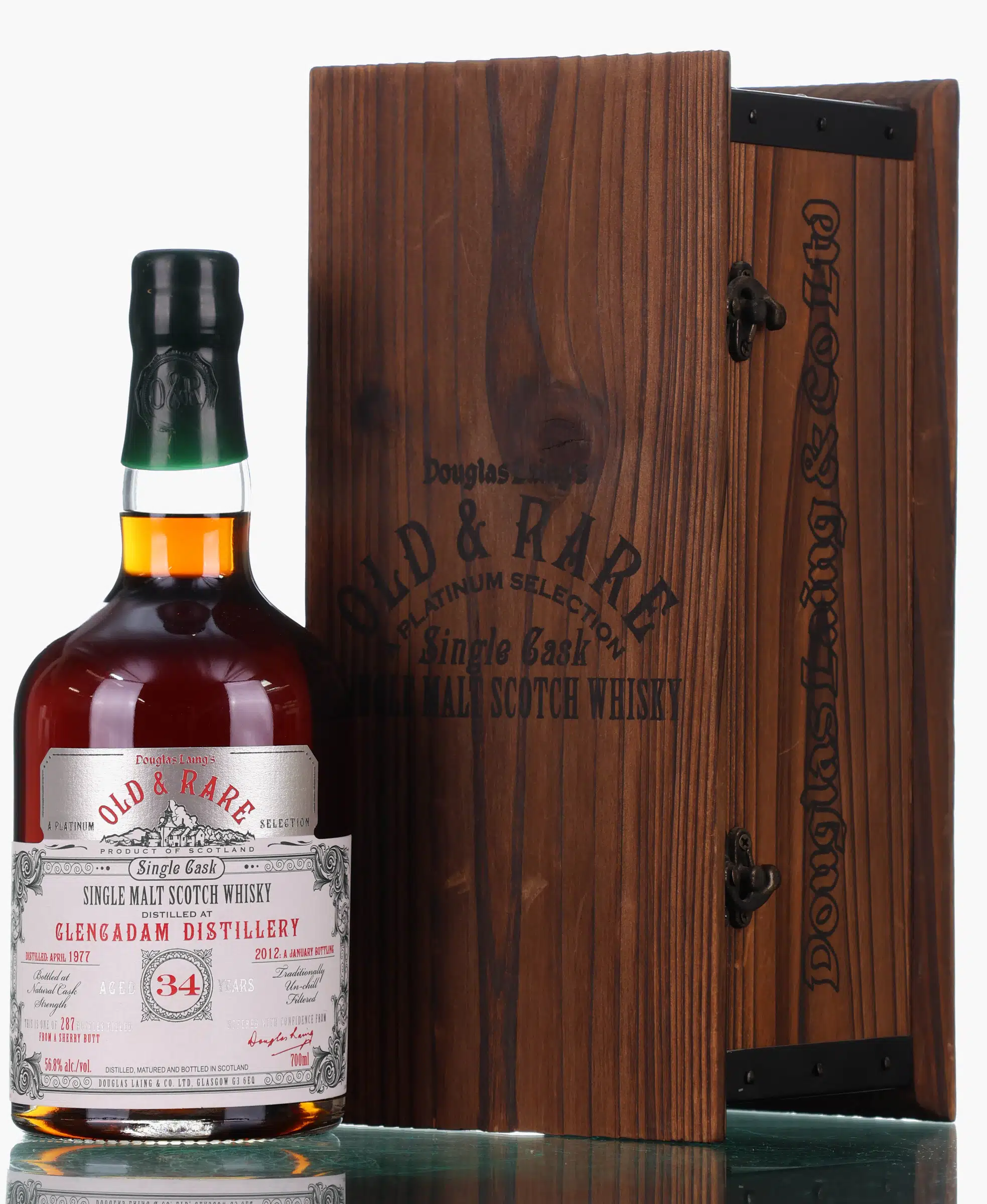 Glencadam Old & Rare Platinum 34 Year Old, Sherry Cask, Cask #187, 1977, Douglas Laing, 56.8% whisky bottle