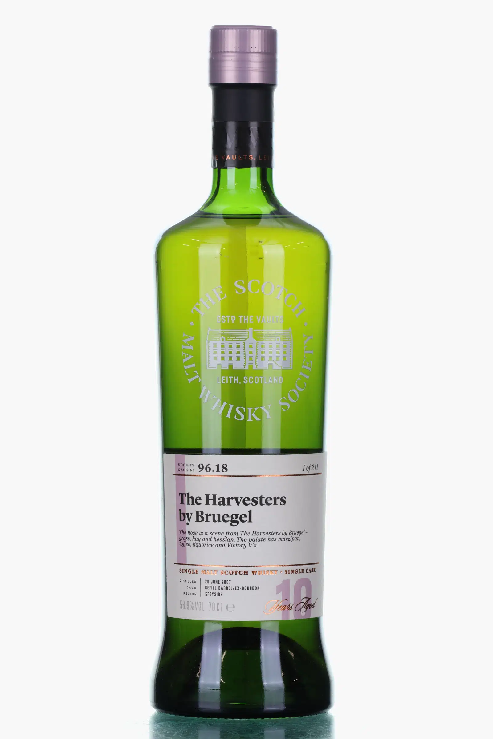 Glendronach The Harvesters by Bruegel 10 Year Old, Refill Bourbon Cask, Cask #18, 2007, The Scotch Malt Whisky Society, 58.9% whisky bottle