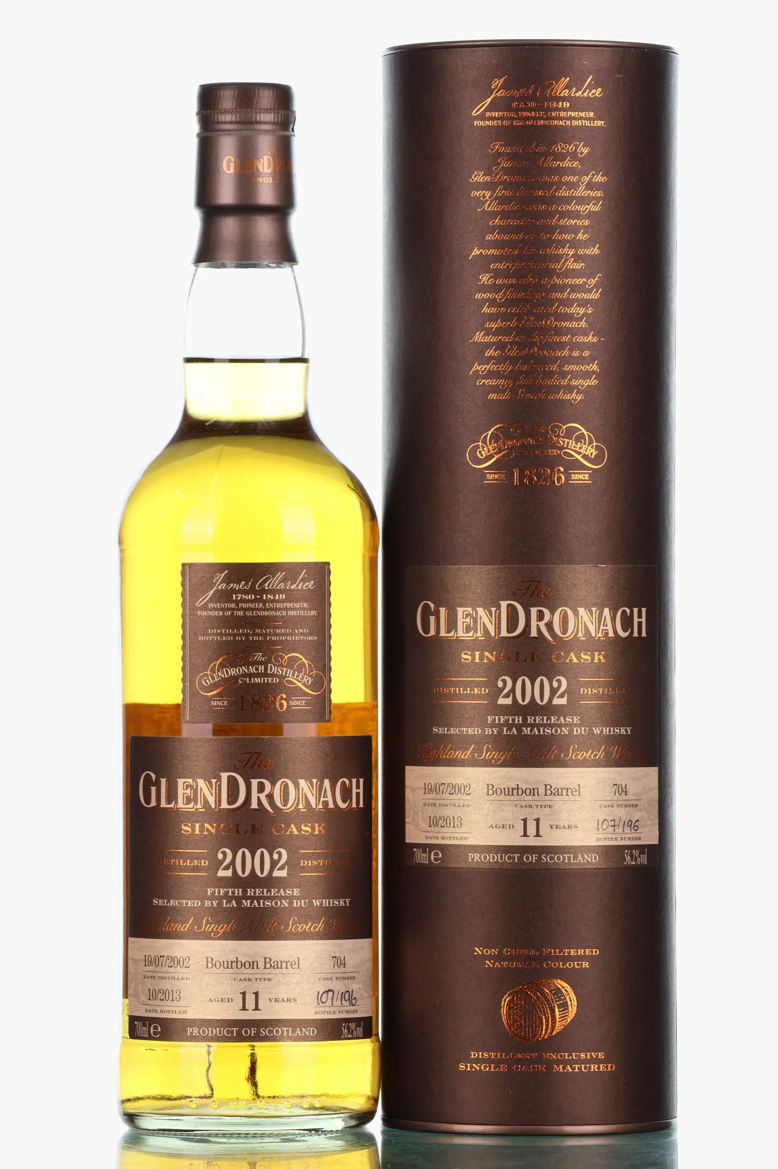 Glendronach LMDW 5th Release 11 Year Old, Bourbon Cask, Cask #704, 2002, La Maison Du Whisky, 56.2% whisky bottle