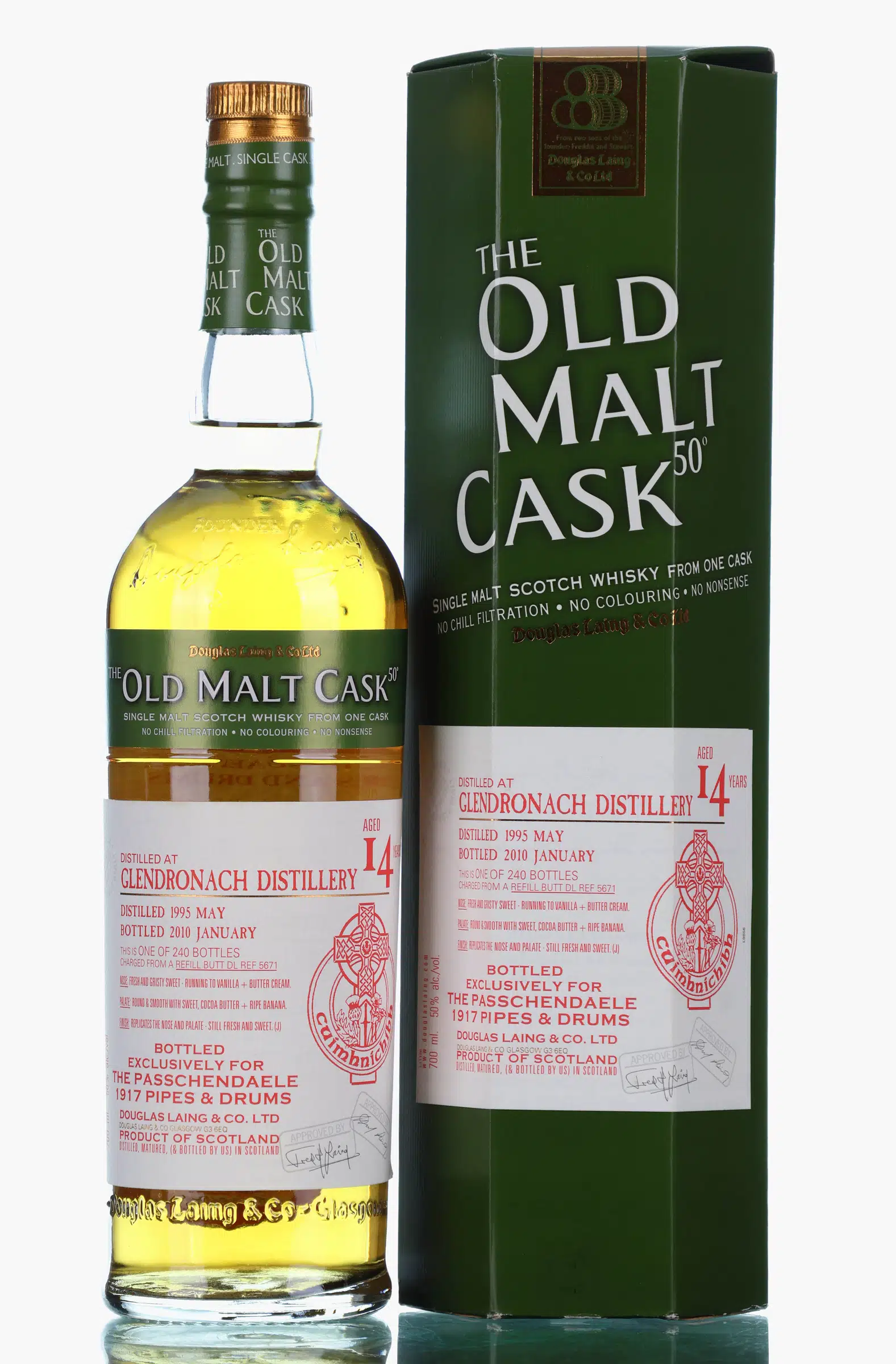 Glendronach The Old Malt Cask 'The Passchendaele 1917 Pipes & Drums' 14 Year Old, Butt Cask, 1995, Douglas Laing, 50% whisky bottle