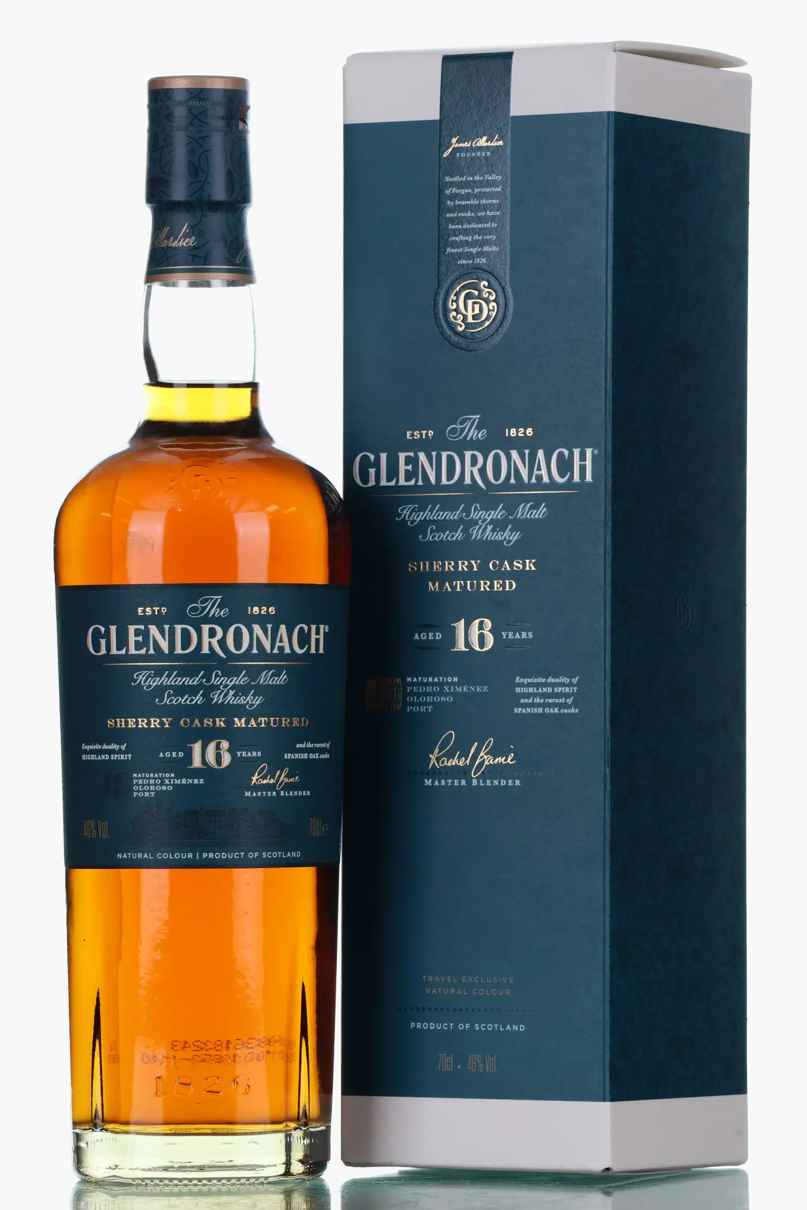 Glendronach Travel Retail Sherry Cask Matured 16 Year Old, Sherry & Port Cask, Batch No. L1356161293, 46% whisky bottle