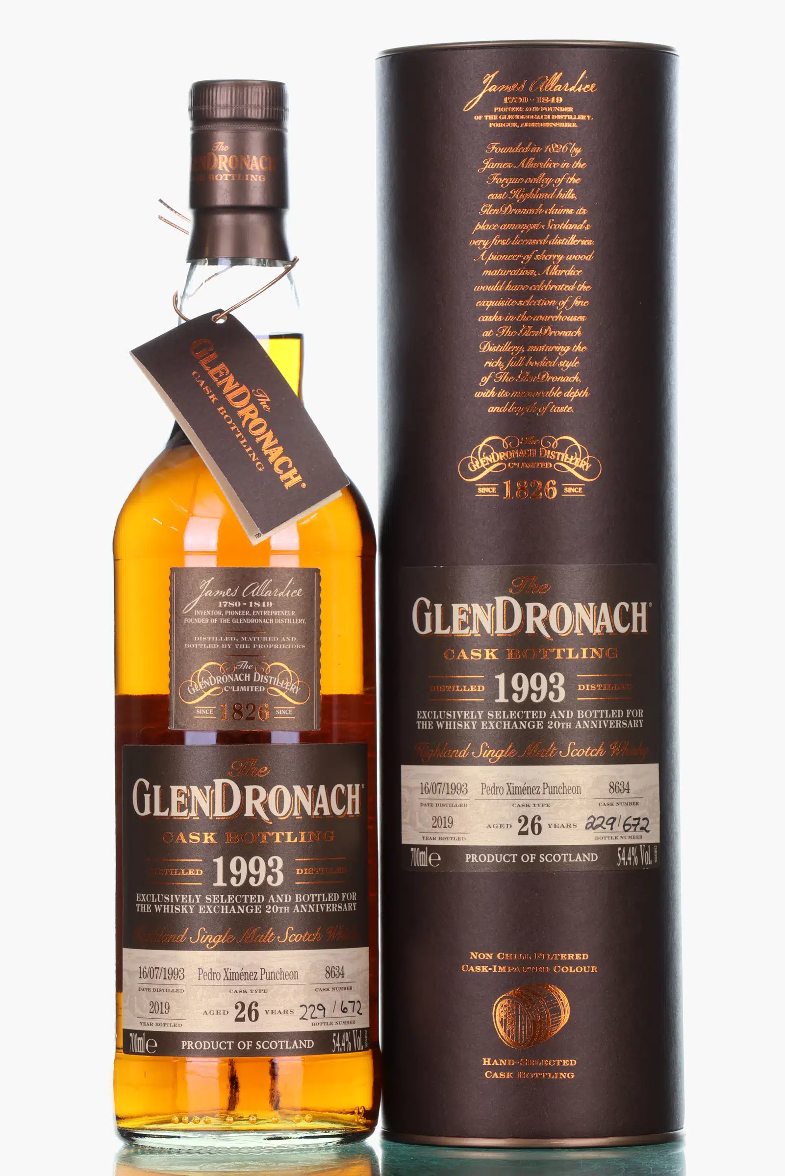 Glendronach Cask Bottling 26 Year Old, Pedro Ximénez Cask, Cask #8634, 1993, Glendronach, 54.4% whisky bottle