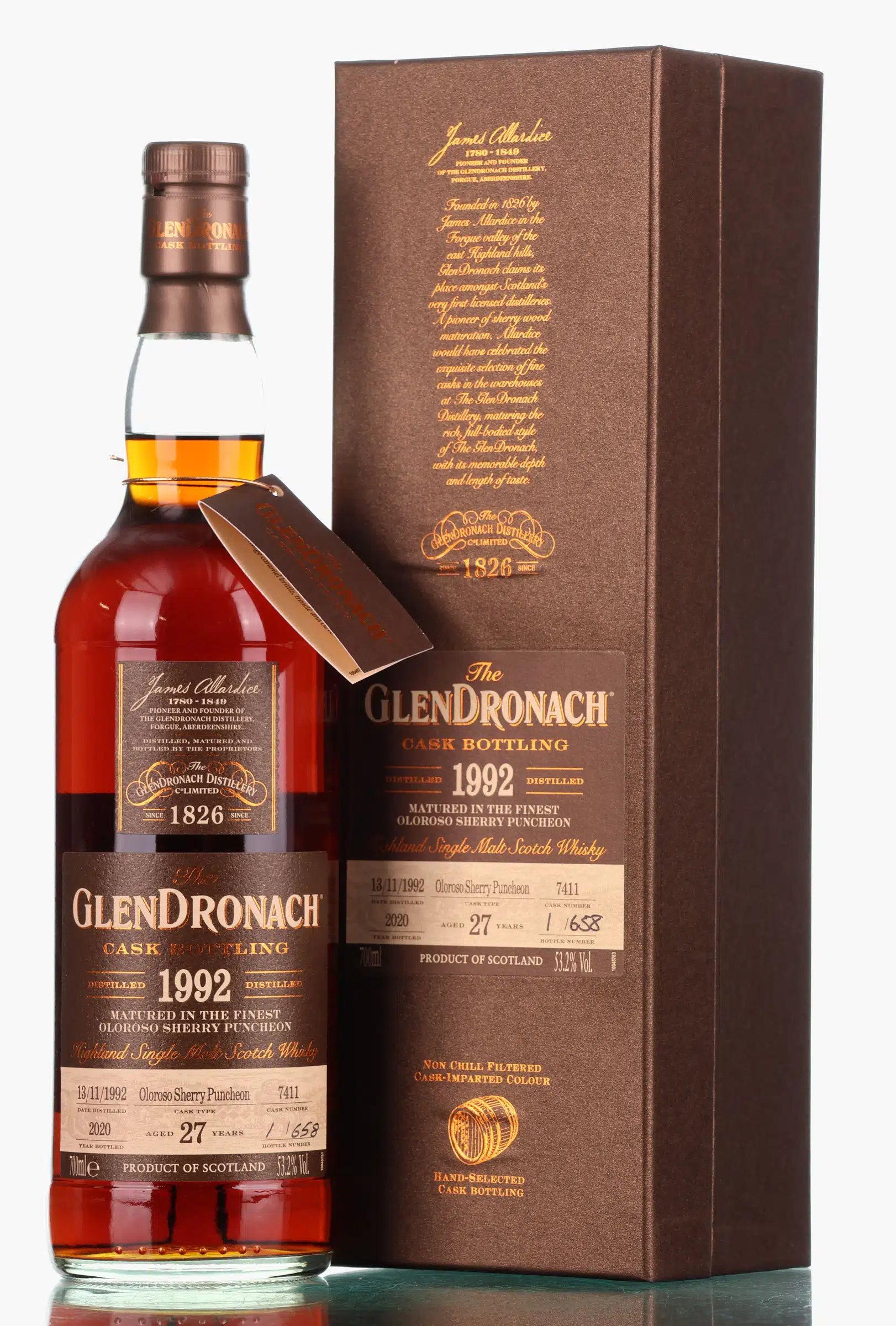 Glendronach Cask Bottling Batch 18 27 Year Old, Oloroso Sherry Puncheon Cask, Cask #7411, 2020, 53.2% whisky bottle