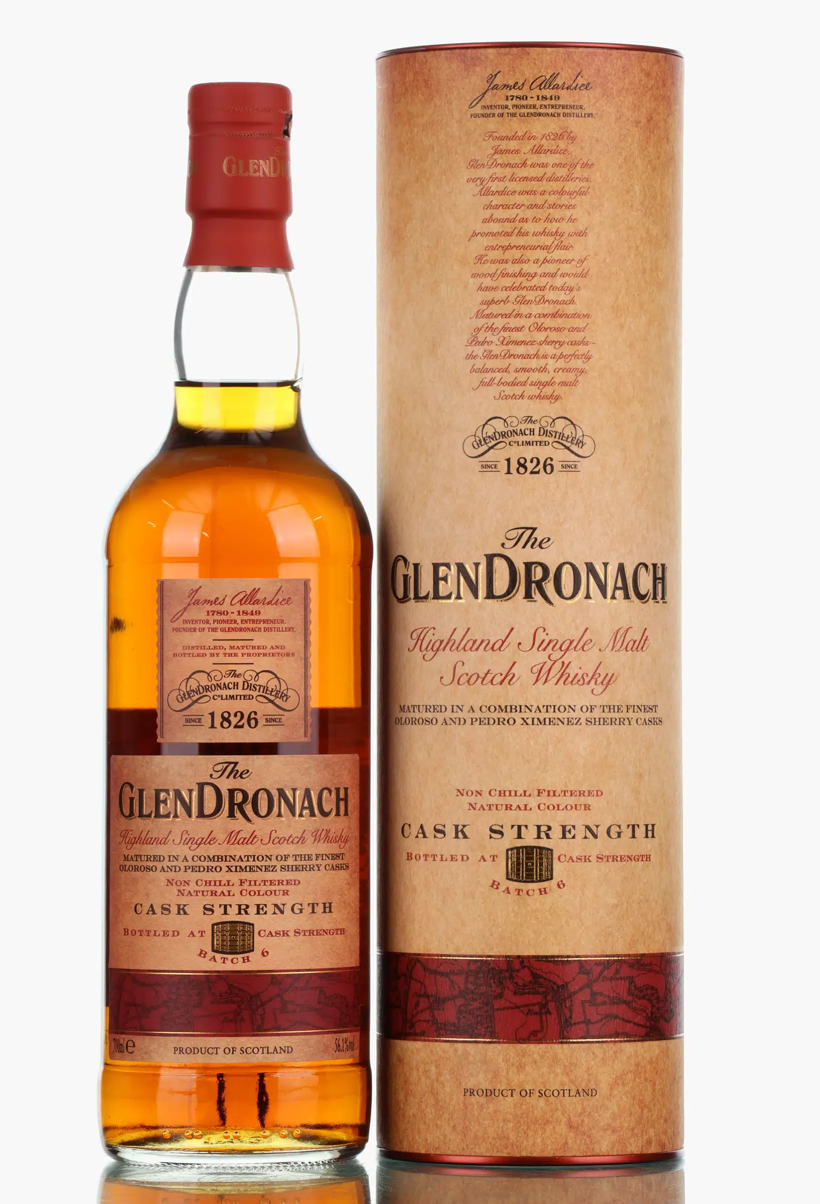 Glendronach Cask Strength, Sherry Cask, Batch No. 6, 2016, 56.1% whisky bottle