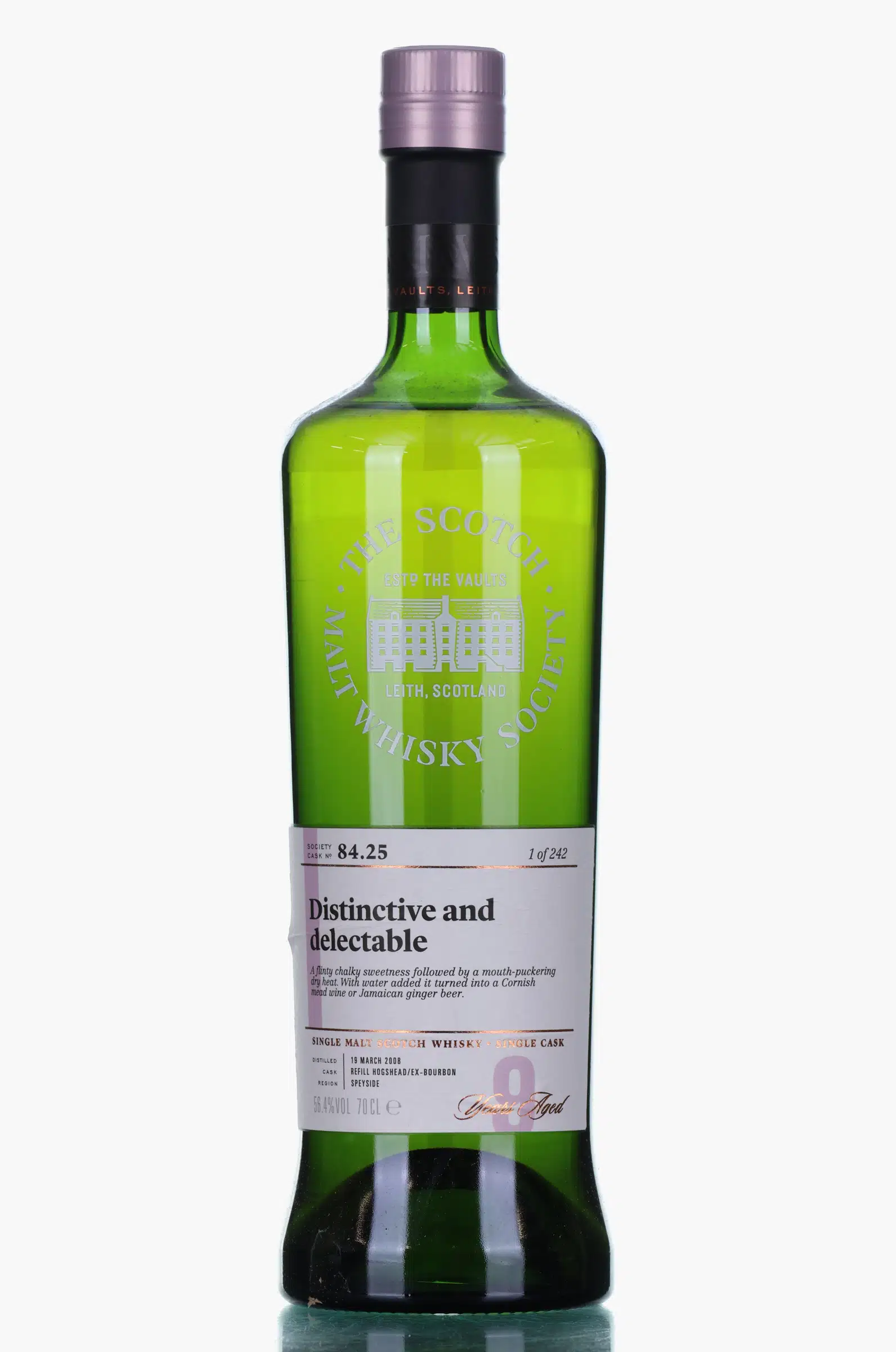 Glendullan Distinctive & delectable 9 Year Old, Refill Ex-Bourbon Hogshead Cask, Cask #84.25, 2008, The Scotch Malt Whisky Society, 56.4% whisky bottle