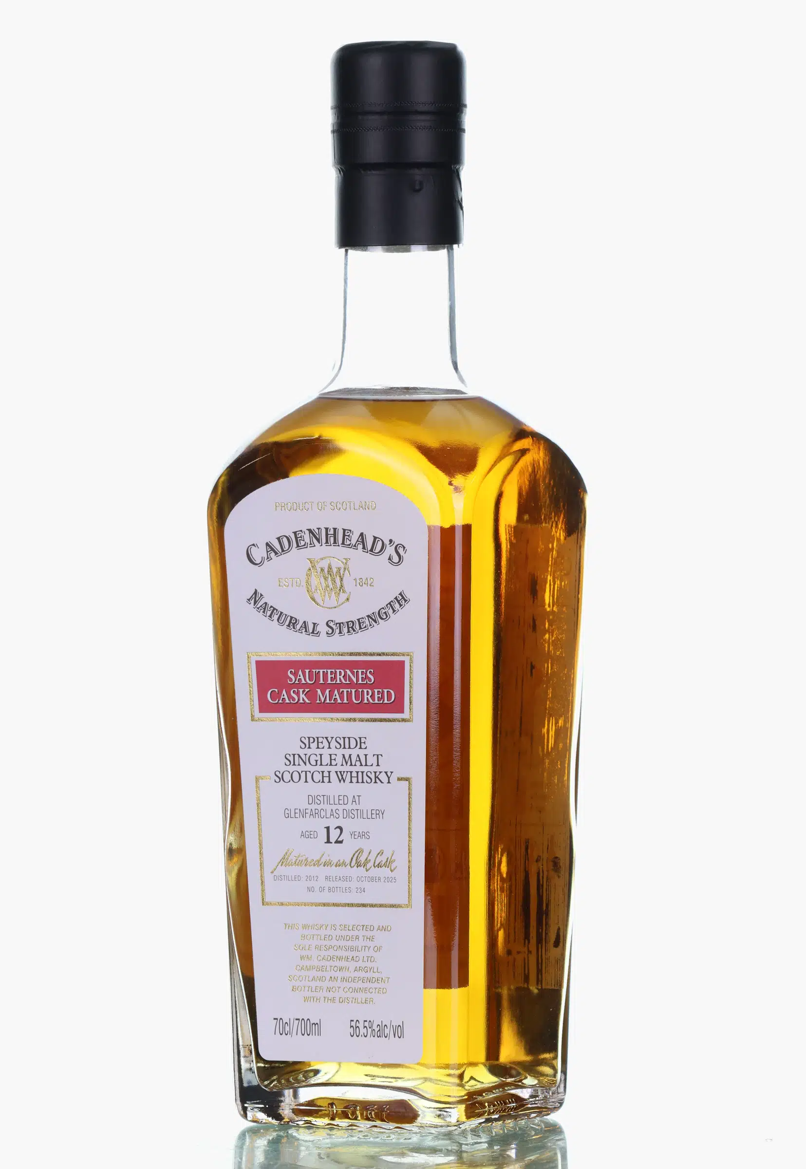 Glenfarclas Natural Strength 12 Year Old, Sauternes Cask, 2012, Cadenhead's, 56.5% whisky bottle