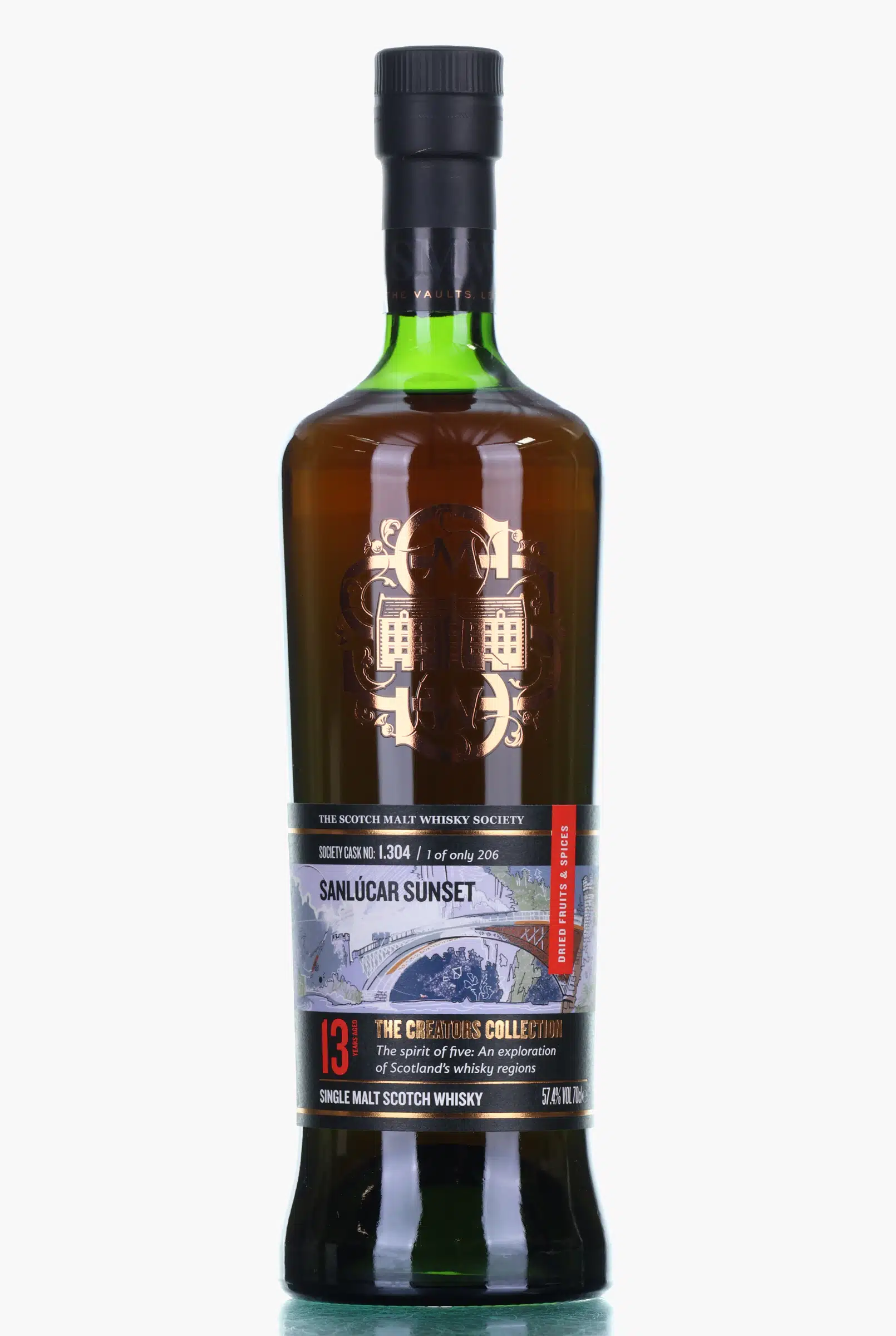 Glenfarclas Sanlúcar Sunset 13 Year Old, Pedro Ximénez Sherry Cask, Cask #1.304, 2012, The Scotch Malt Whisky Society, 57.4% whisky bottle