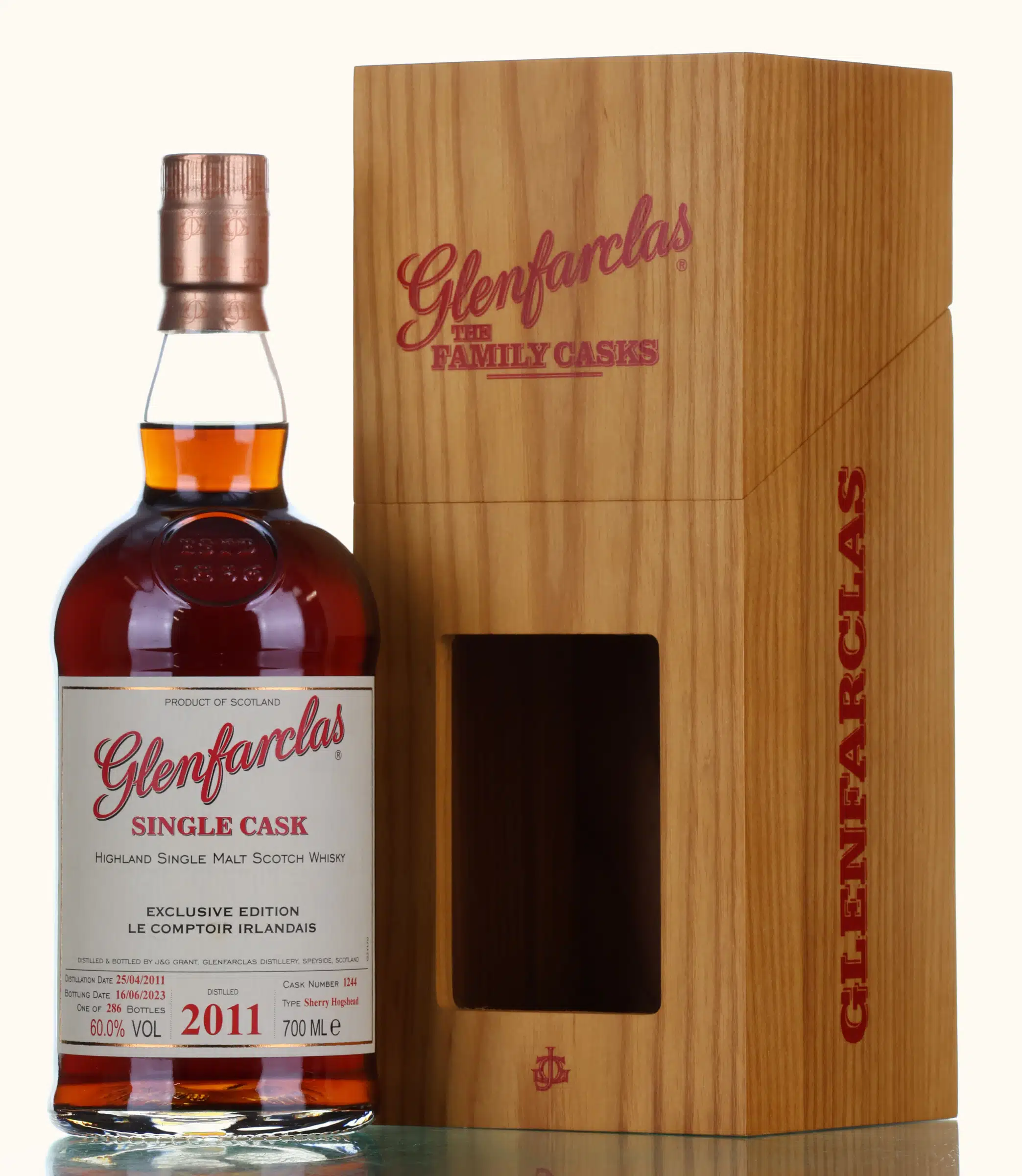 Glenfarclas Exclusive Edition Le Comptoir Irlandais 12 Year Old, Sherry Cask, Cask #1244, 2023, 60% whisky bottle