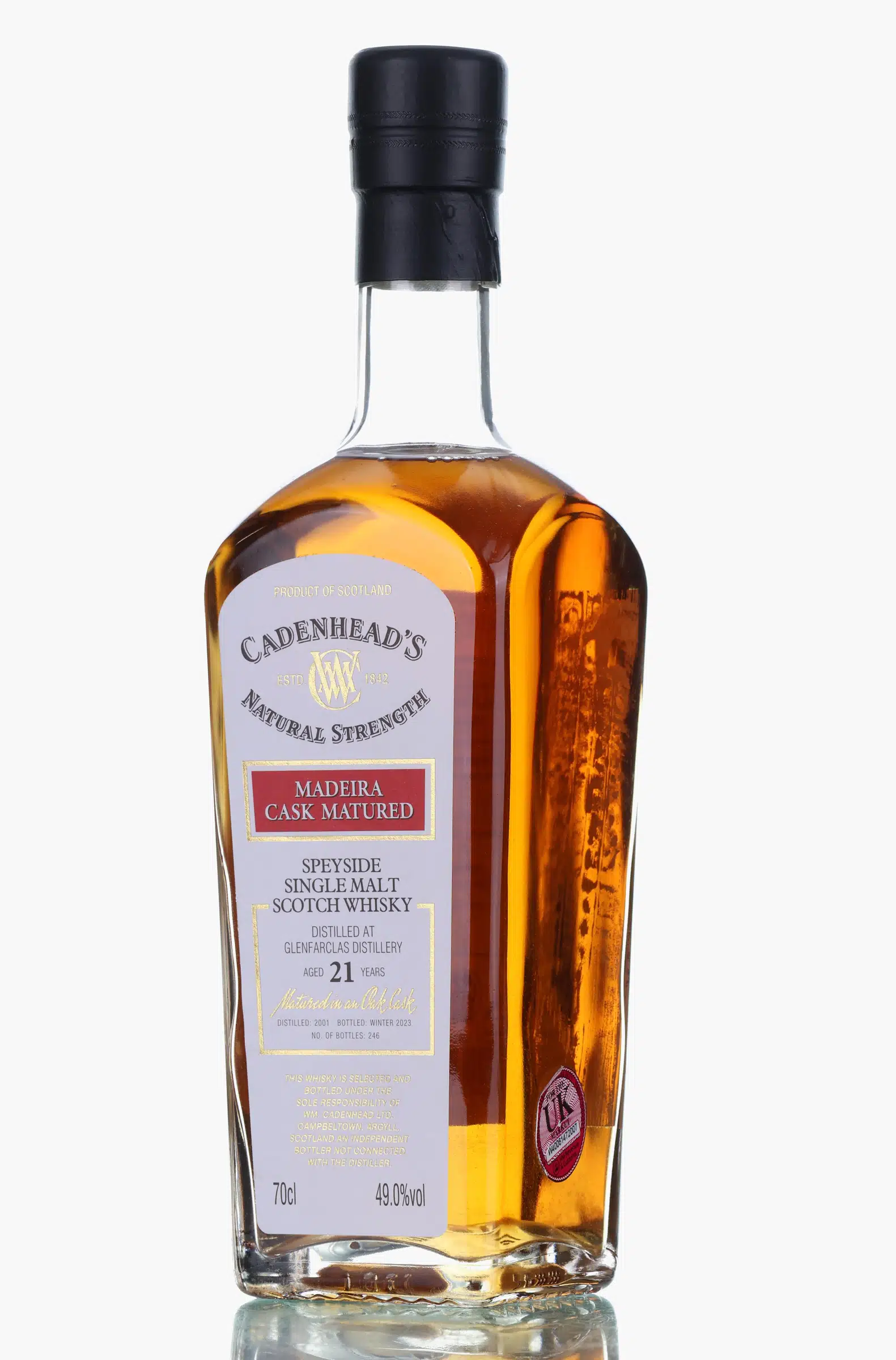 Glenfarclas Natural Strength Authentic Collection 21 Year Old, Madeira Cask, 2001, Cadenhead's, 49% whisky bottle