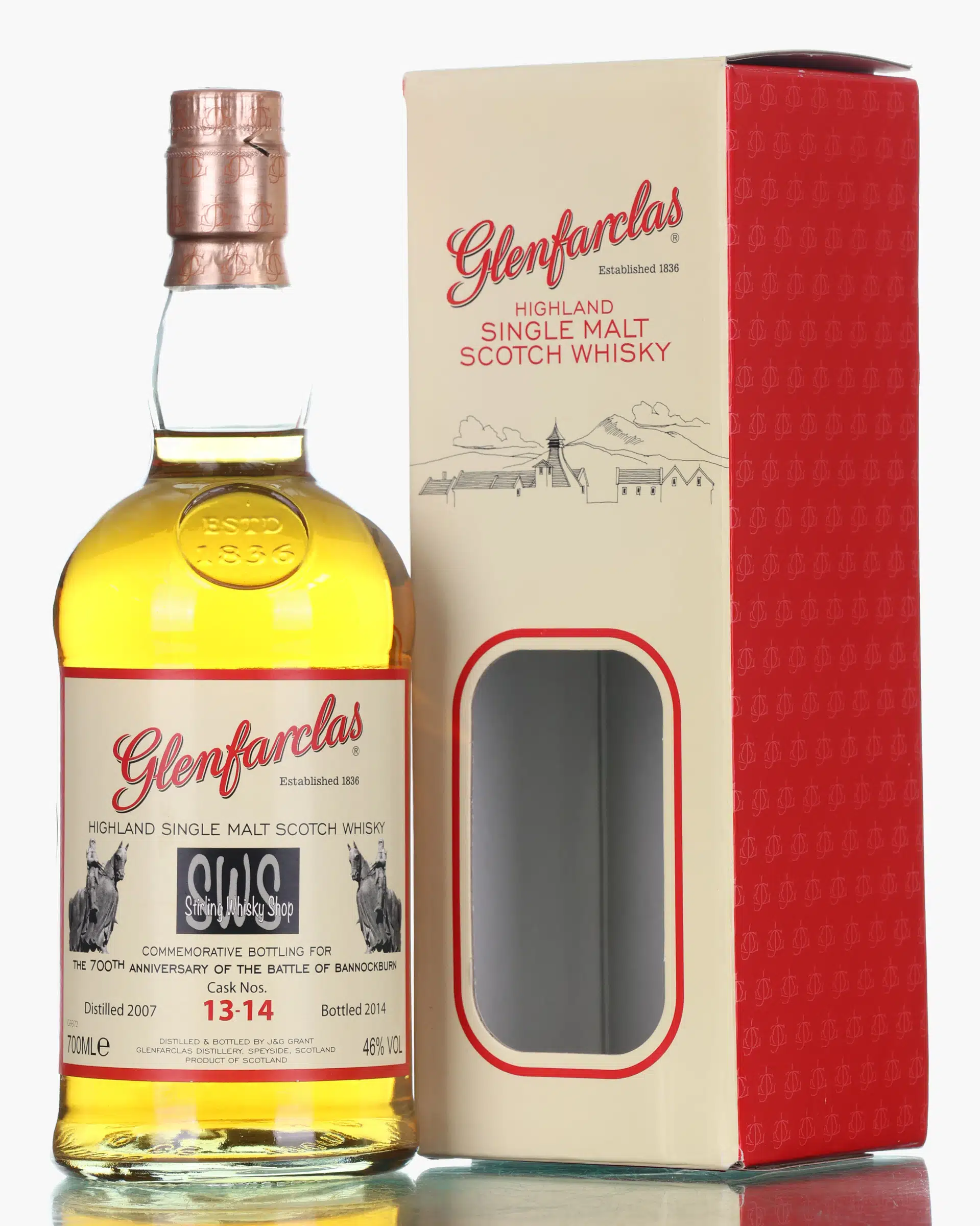 Glenfarclas 2007 Commemorative Bottling For The 700th Anniversary Of The Battle Of Bannockburn 7 Year Old, Sherry Cask, Cask #13-14, 2014, 46% whisky bottle