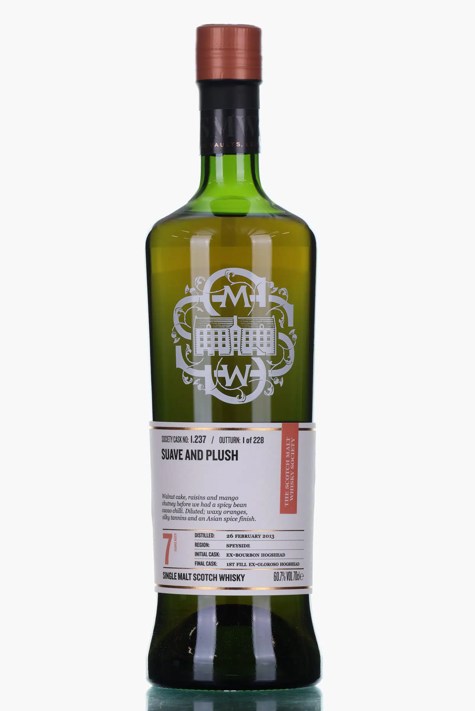 Glenfarclas Suave & Plush 7 Year Old, Bourbon & Sherry Cask, Cask #1.237, 2013, The Scotch Malt Whisky Society, 60.7% whisky bottle