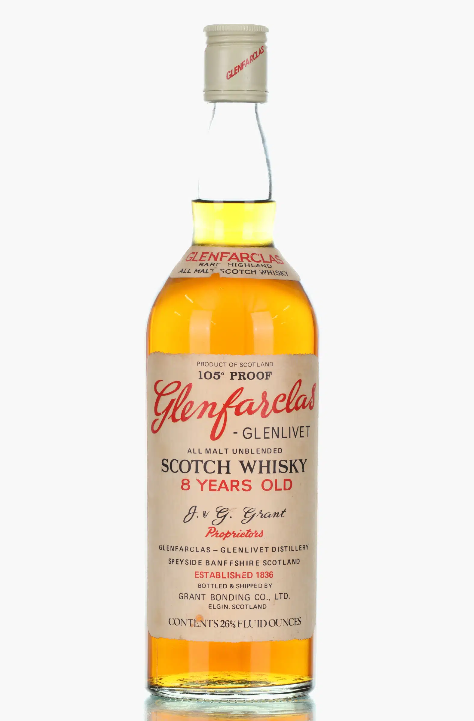 Glenfarclas Glenlivet 8 Year Old All Malt Unblended 105 Proof, 1970, 60% whisky bottle